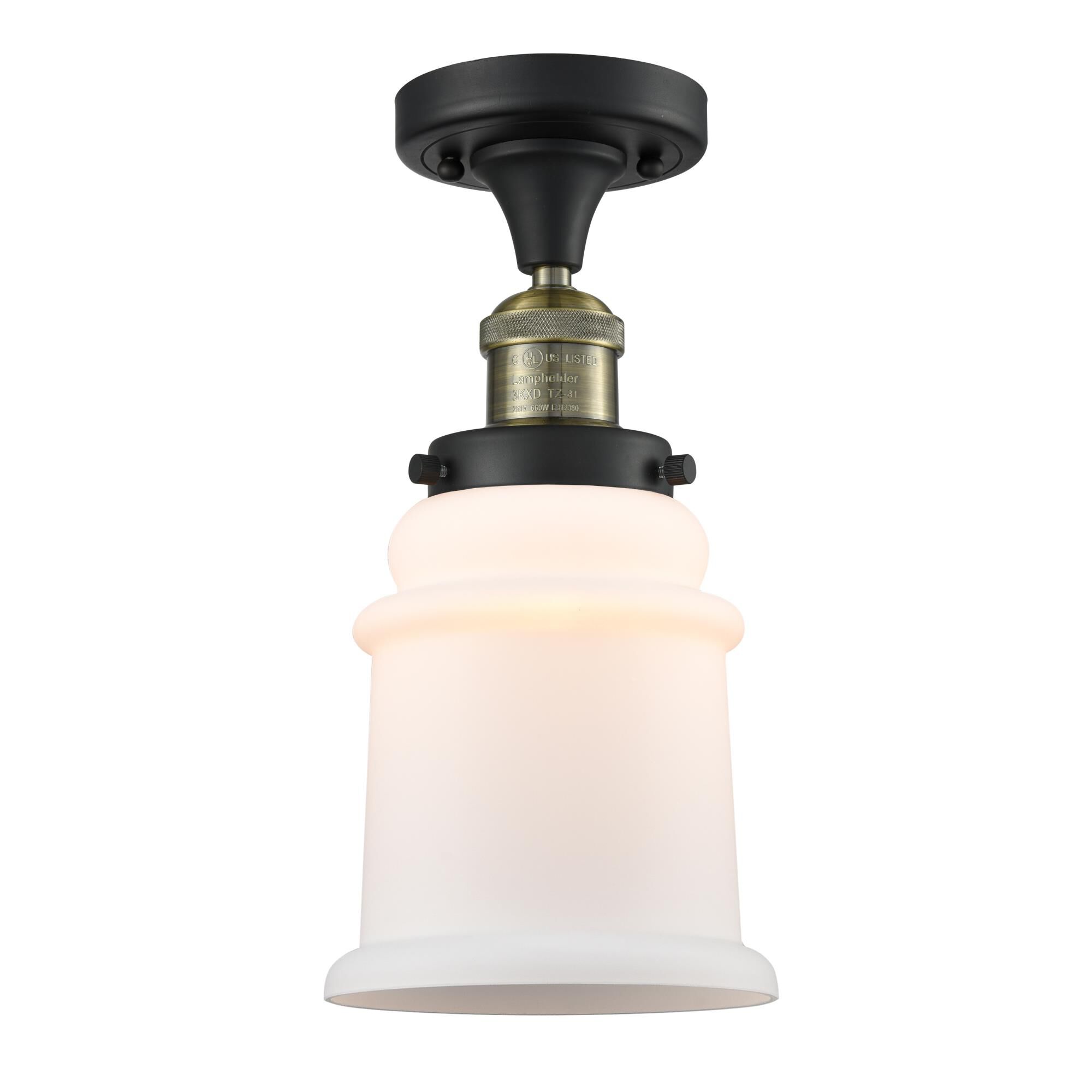 Shown in  Black Antique Brass finish and Matte White - Bell glass