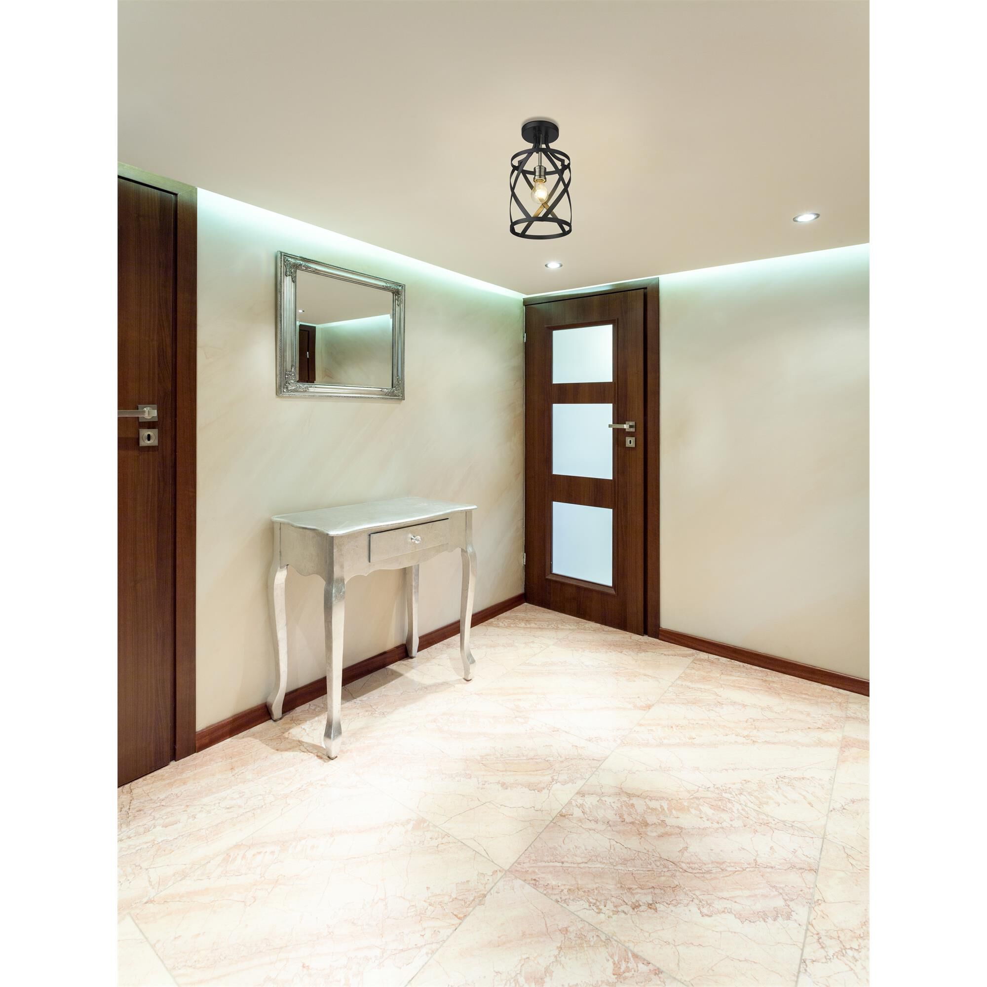 Shown in Matte Black + Brushed Nickel finish and --- glass and --- shade