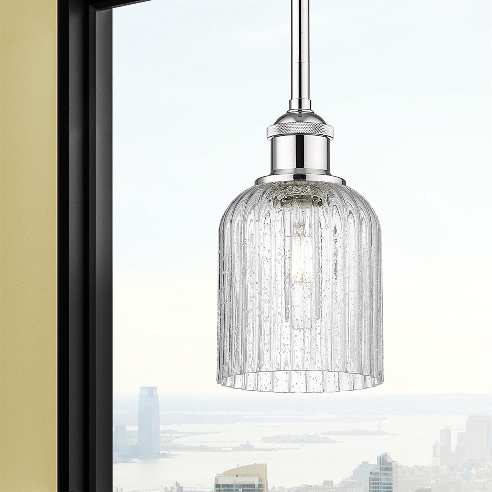 Shown in Polished Chrome finish and Seedy glass