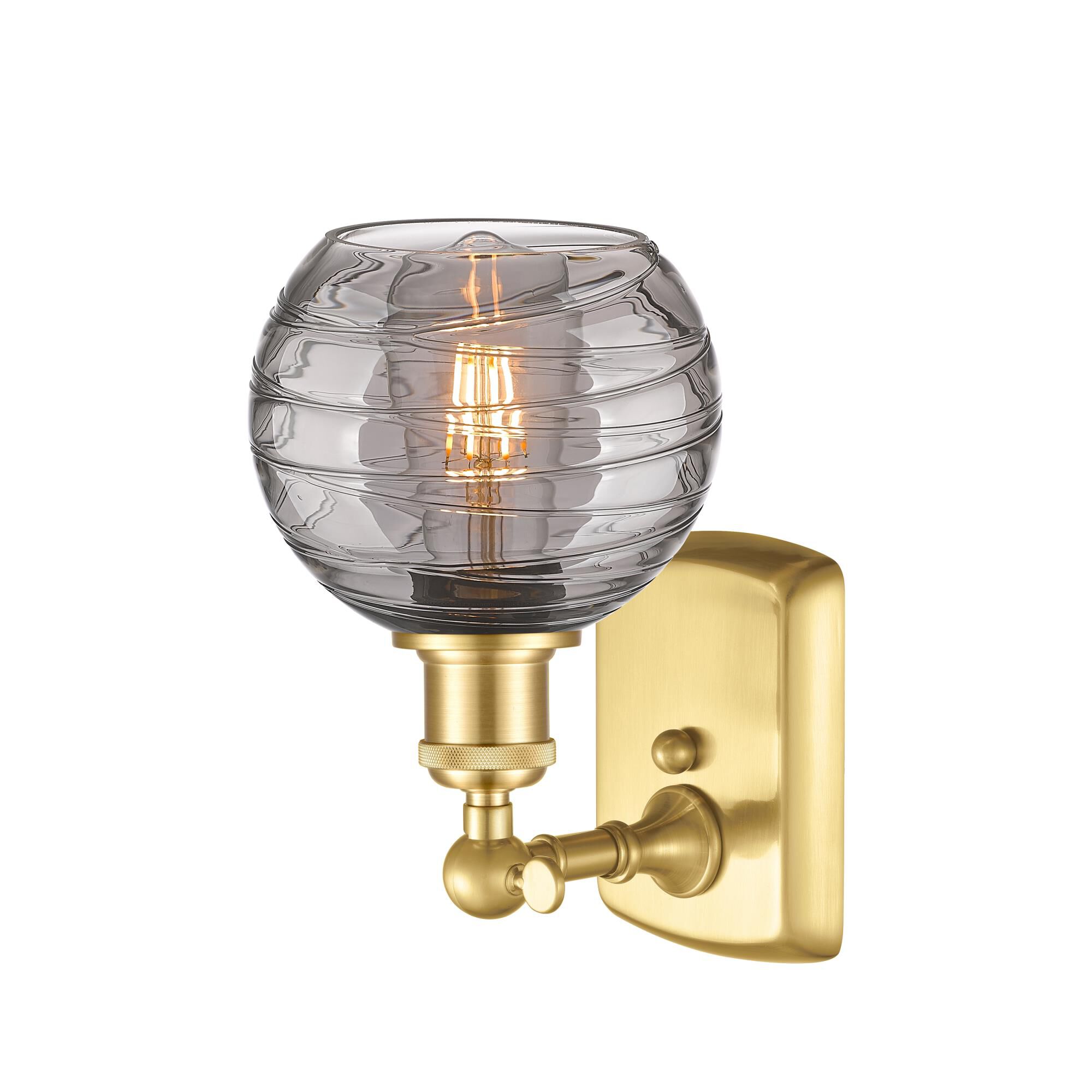 Shown in Satin Gold finish and Light Smoke Deco Swirl glass