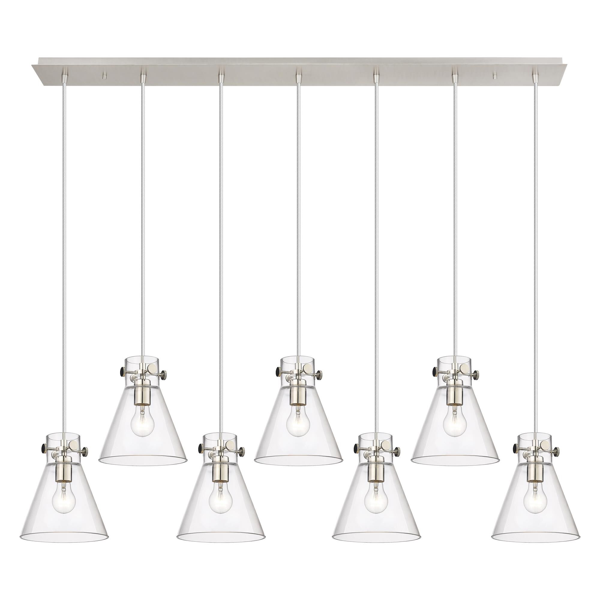 Shown in Polished Nickel finish and Clear glass and Clear Glass shade