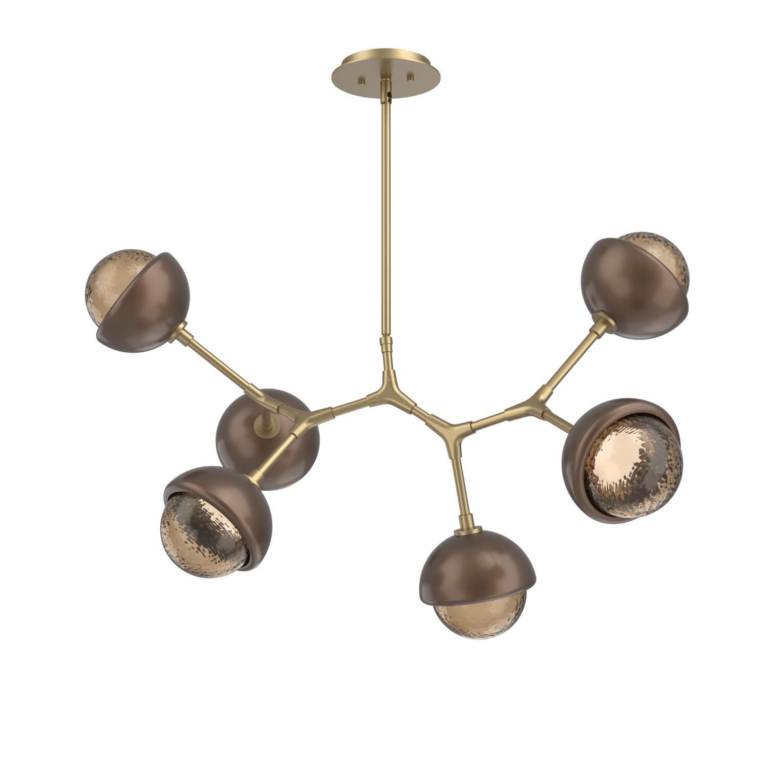 Shown in Gilded Brass finish and Bronze glass and Burnished Bronze accent
