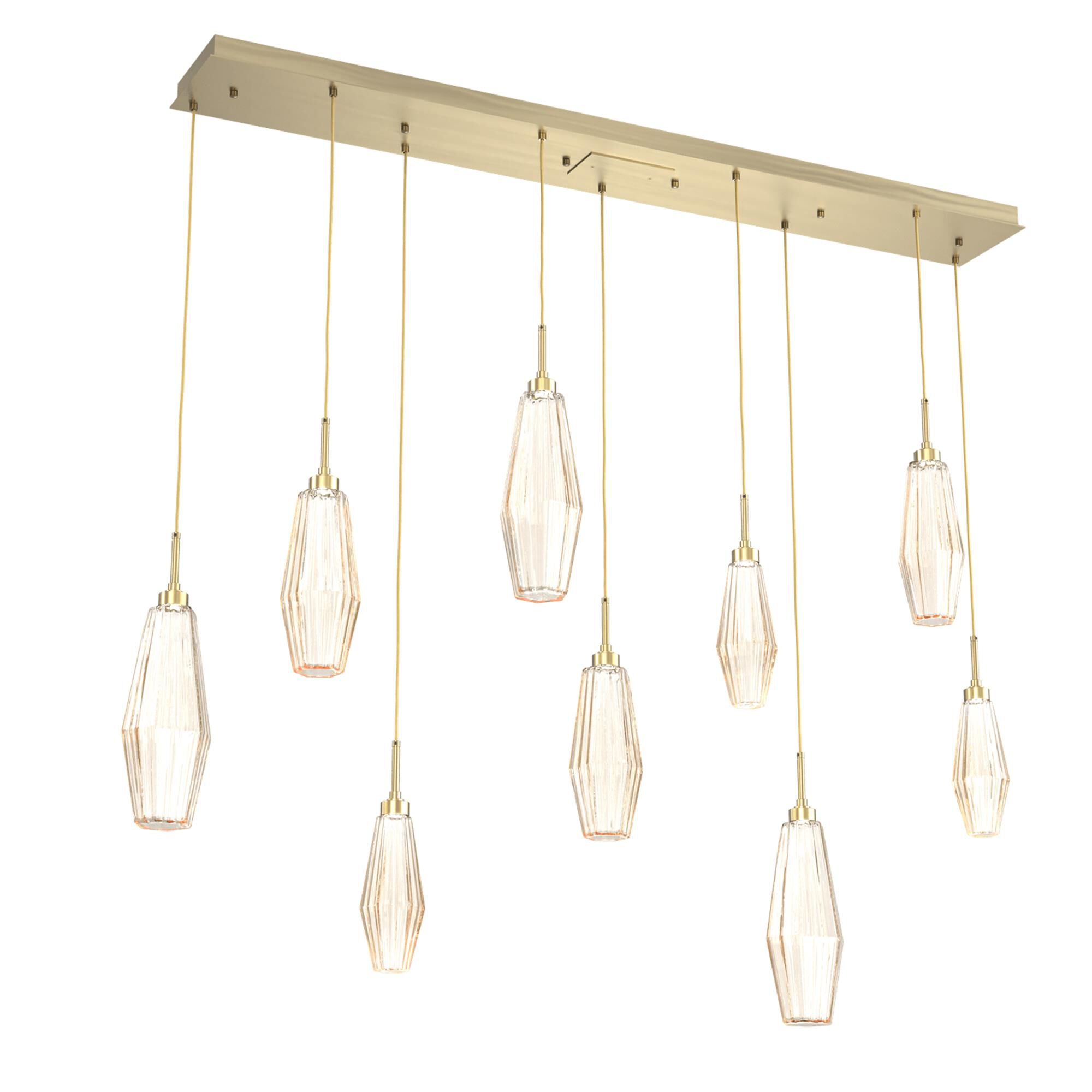 Shown in Novel Brass finish and Optic Rib Amber glass