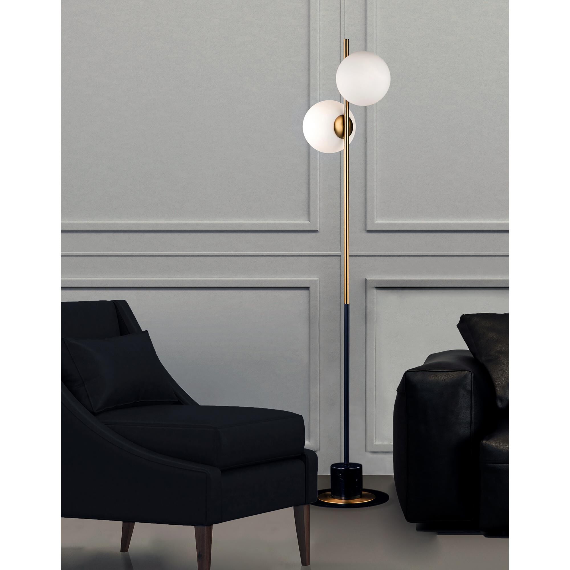 Shown in Satin Brass - Black finish and Satin White glass