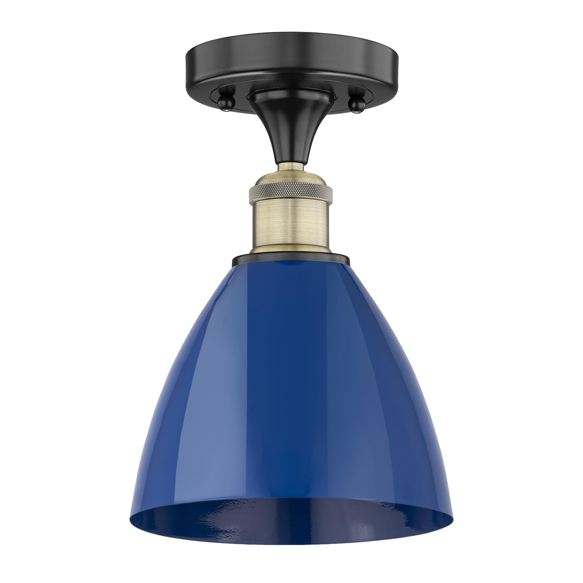 Shown in Black Antique Brass finish and Blue shade