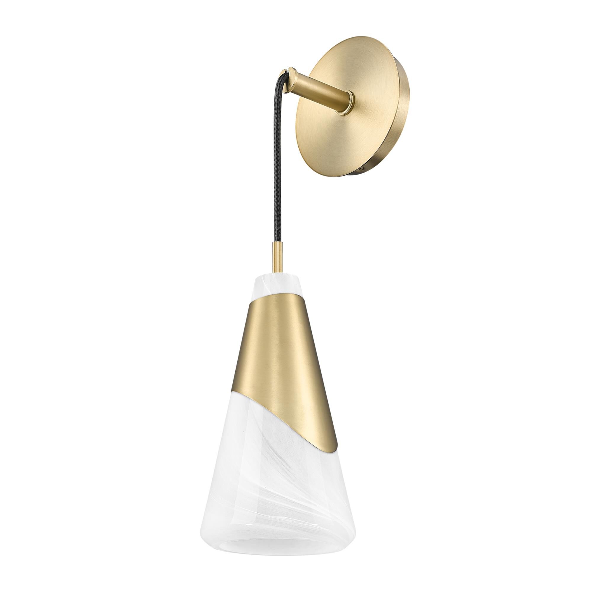 Shown in Modern Gold finish and White Swirl glass and White Swirl shade