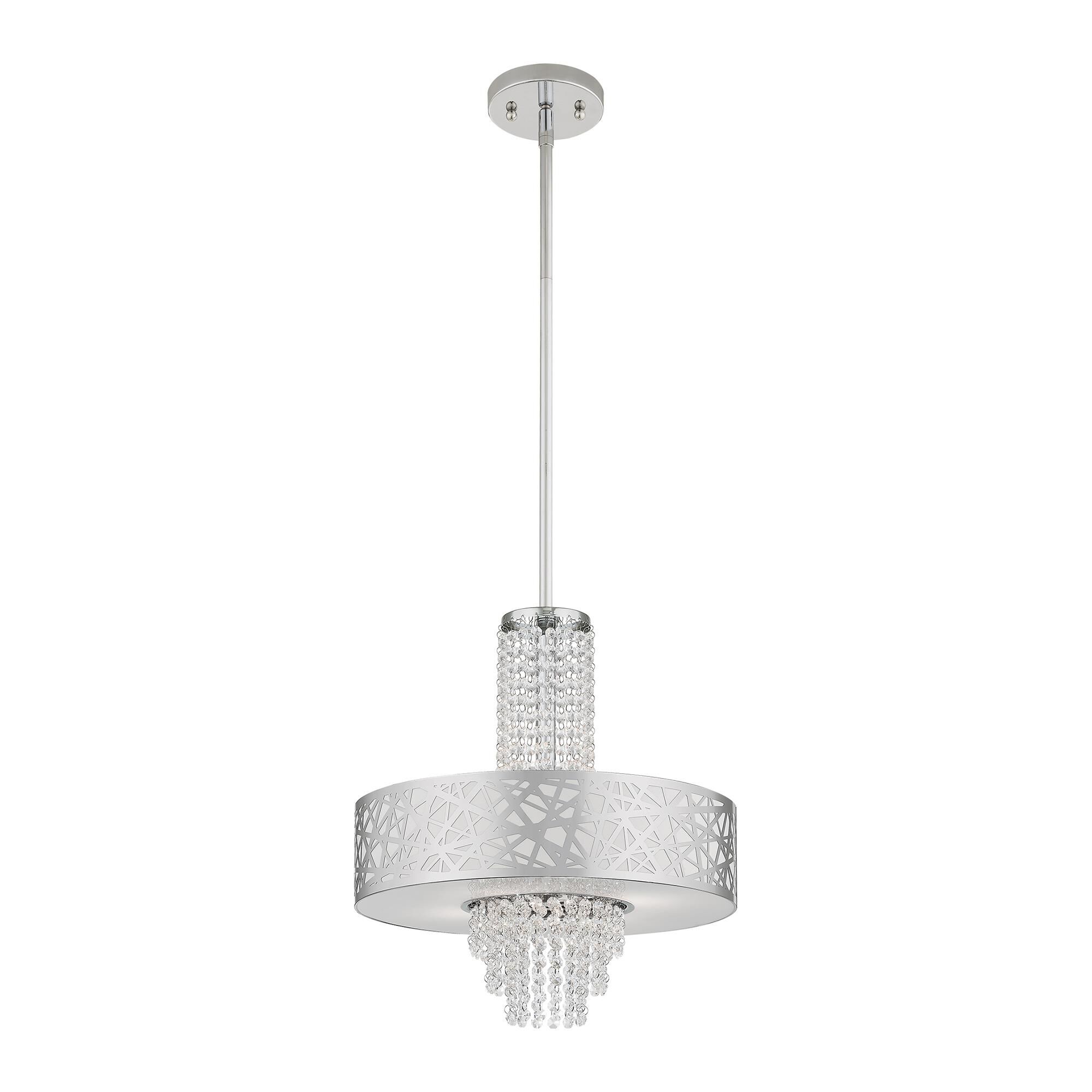 Shown in Polished Chrome finish and Off-White Fabric Hardback  Inside & Clear Crystals shade
