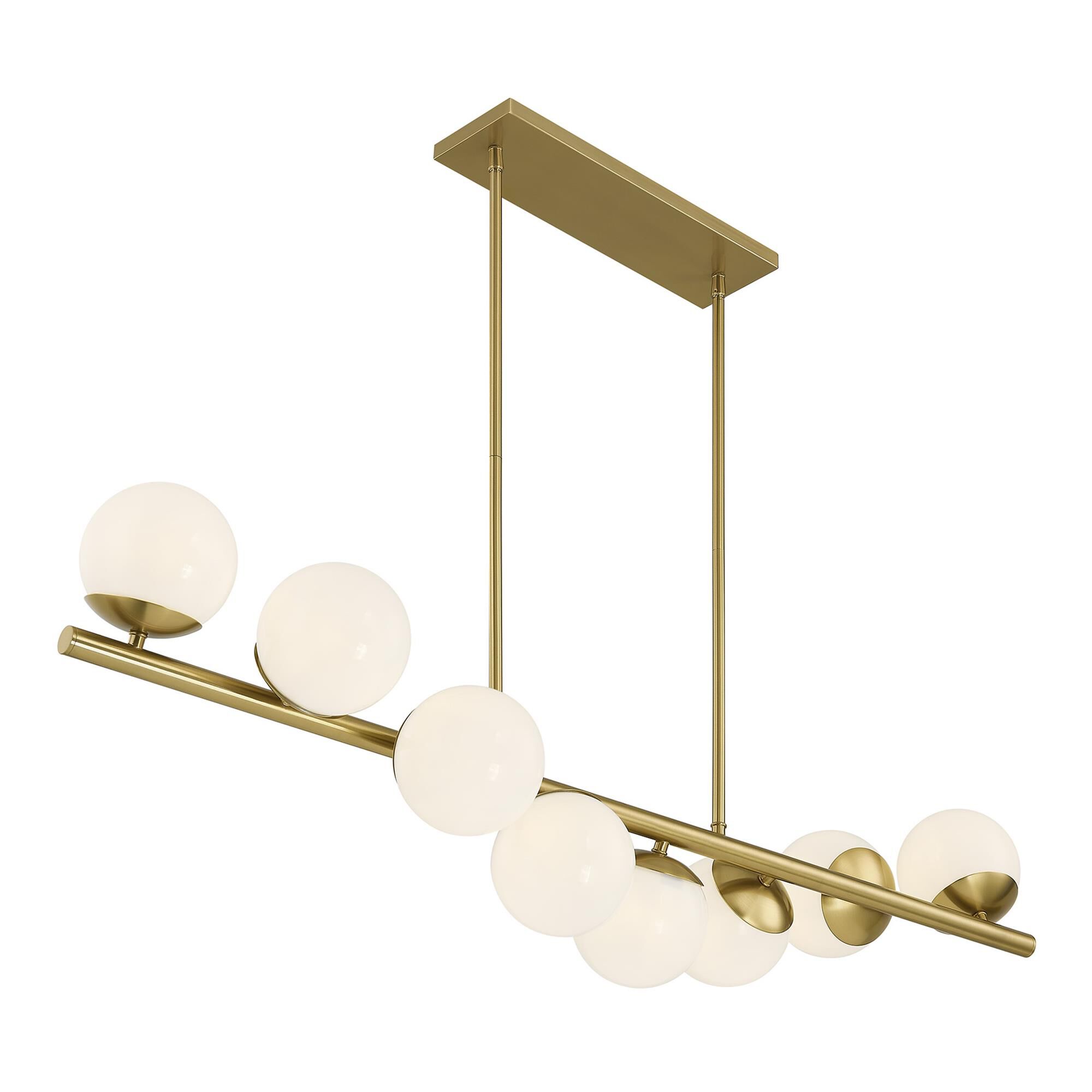 Shown in Warm Brass finish and White Opal glass