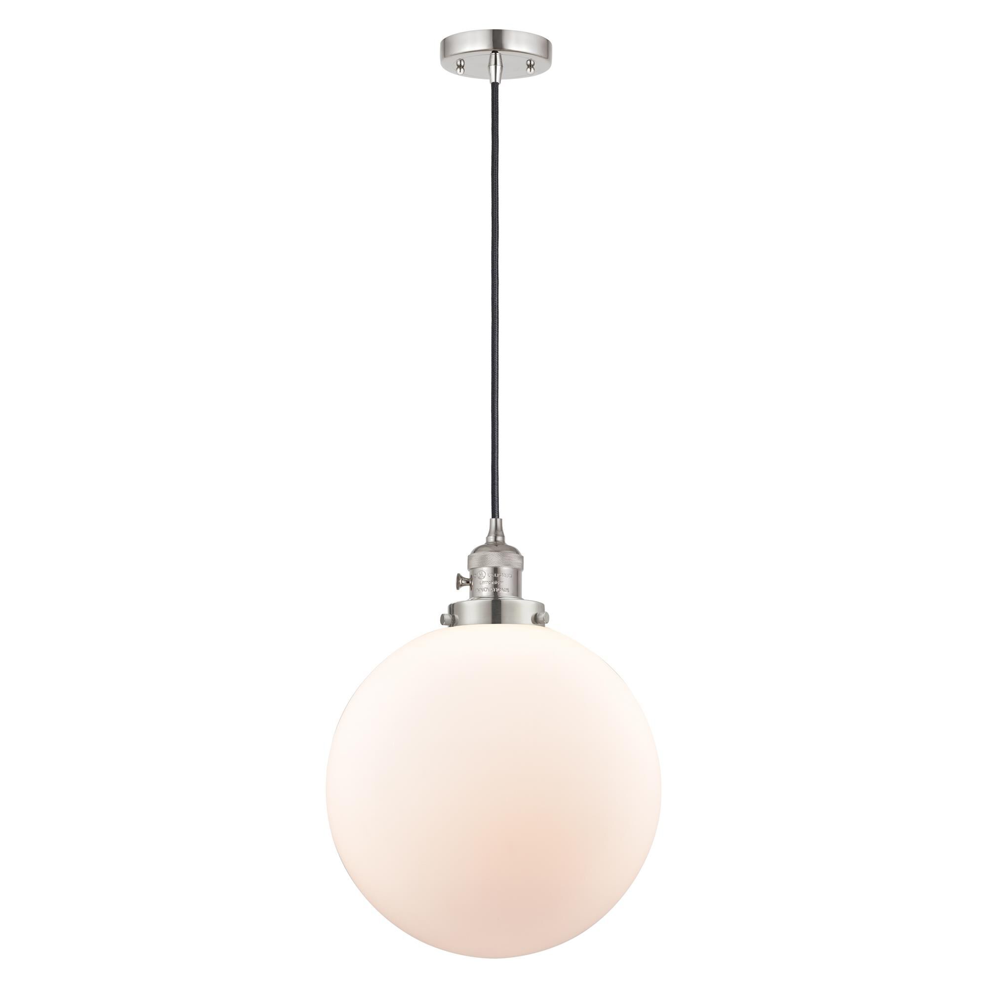 Shown in Polished Nickel finish and Matte White Cased glass