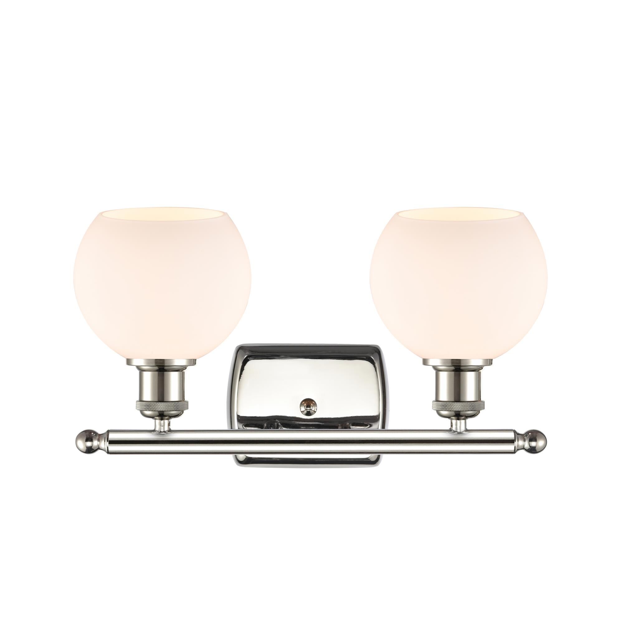 Shown in Polished Nickel finish and Cased Matte White Athens glass and No Shade shade