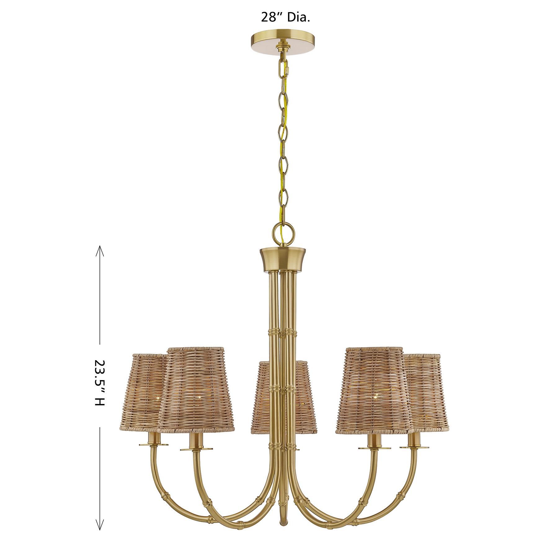 Shown in Warm Brass finish and Rattan shade