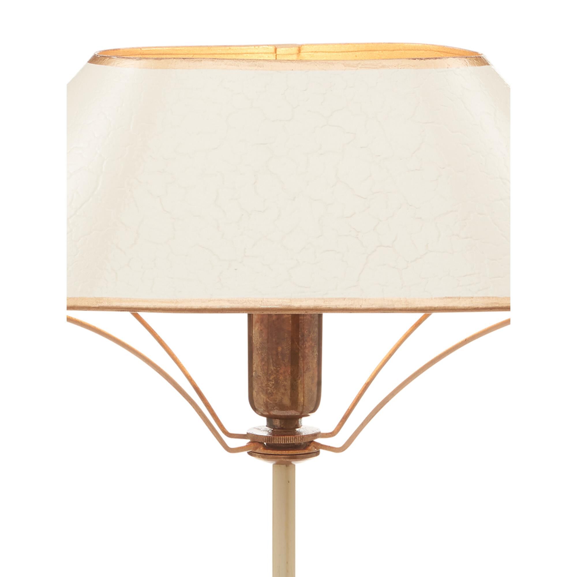 Shown in Ivory-Antique Brass-Gold finish and Ivory and Gold shade