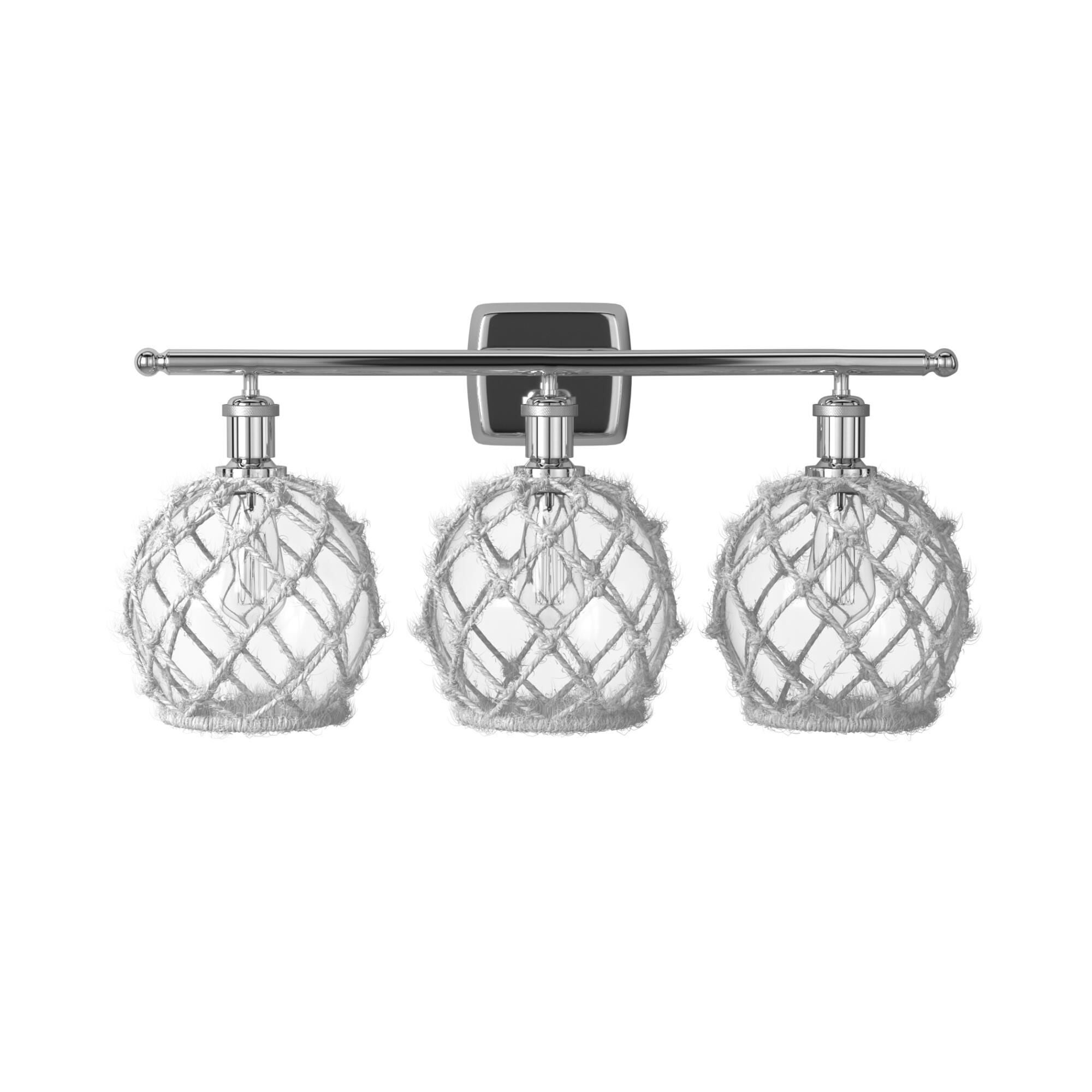 Shown in Polished Chrome finish and Clear With White Rope glass