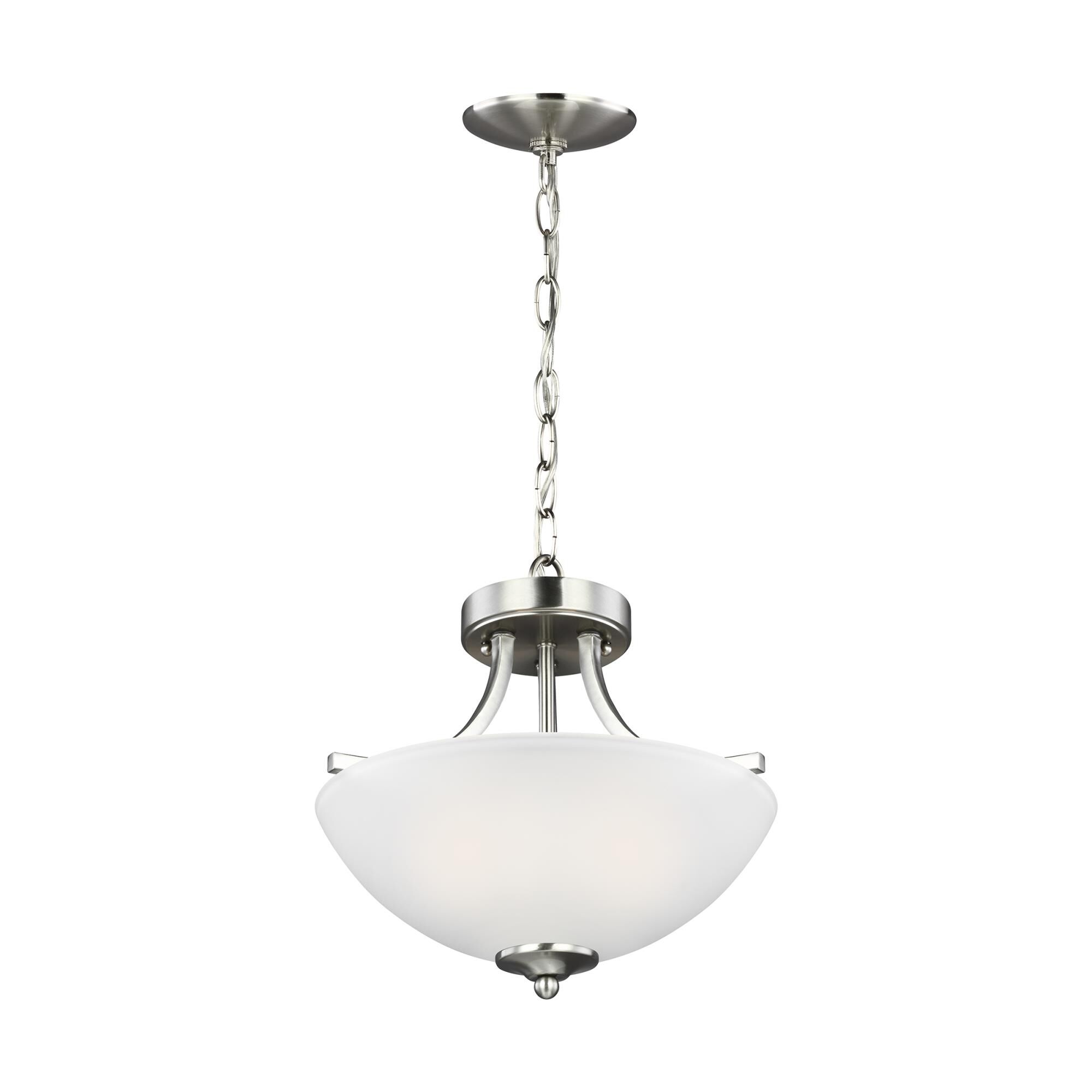 Shown in Brushed Nickel finish and Satin Etched  Shade glass and Satin Etched Glass shade