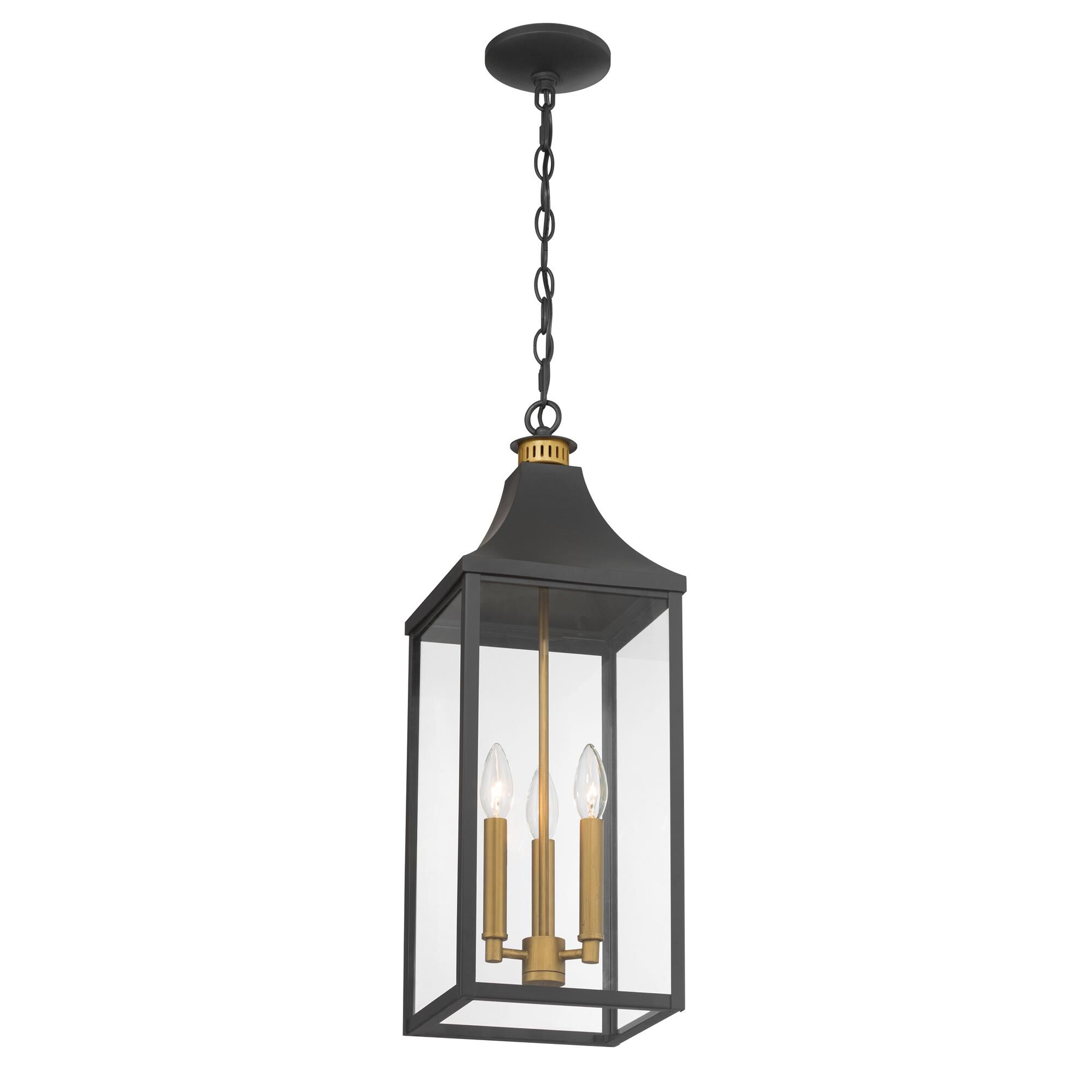 Shown in Dark Matte Black and Painted Legacy Brass finish and Clear glass