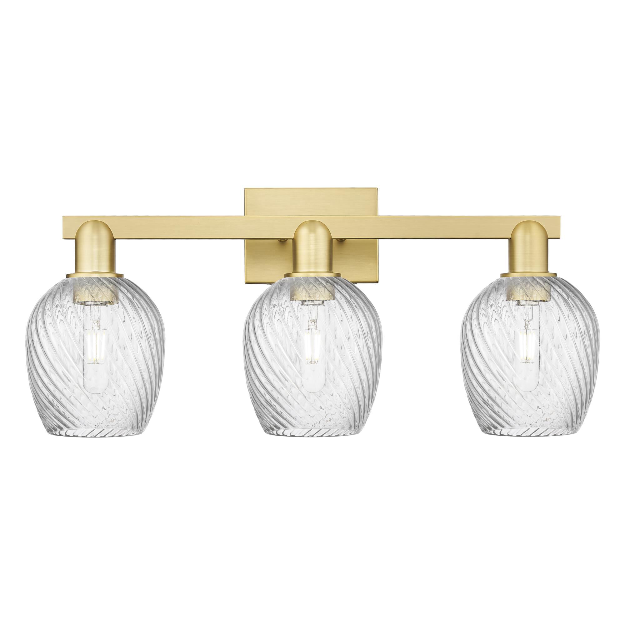 Shown in Satin Gold finish and Clear Spiral Fluted glass