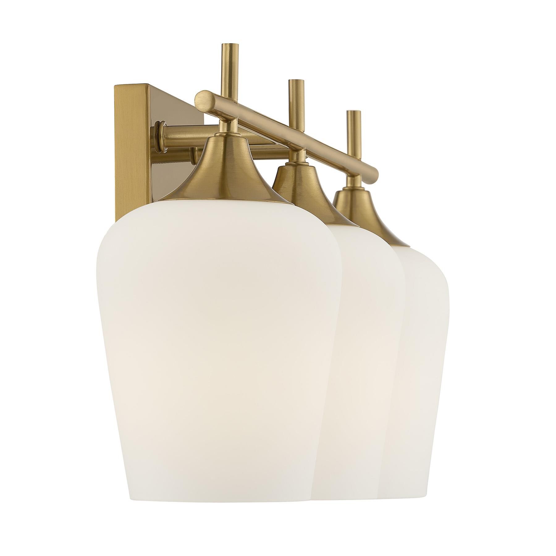 Shown in Warm Brass finish and White Opal glass