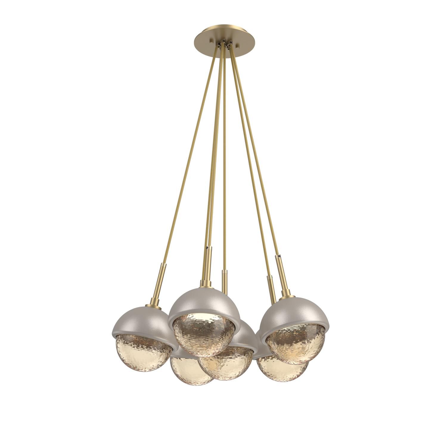 Shown in Gilded Brass finish and Amber glass and Beige Silver accent