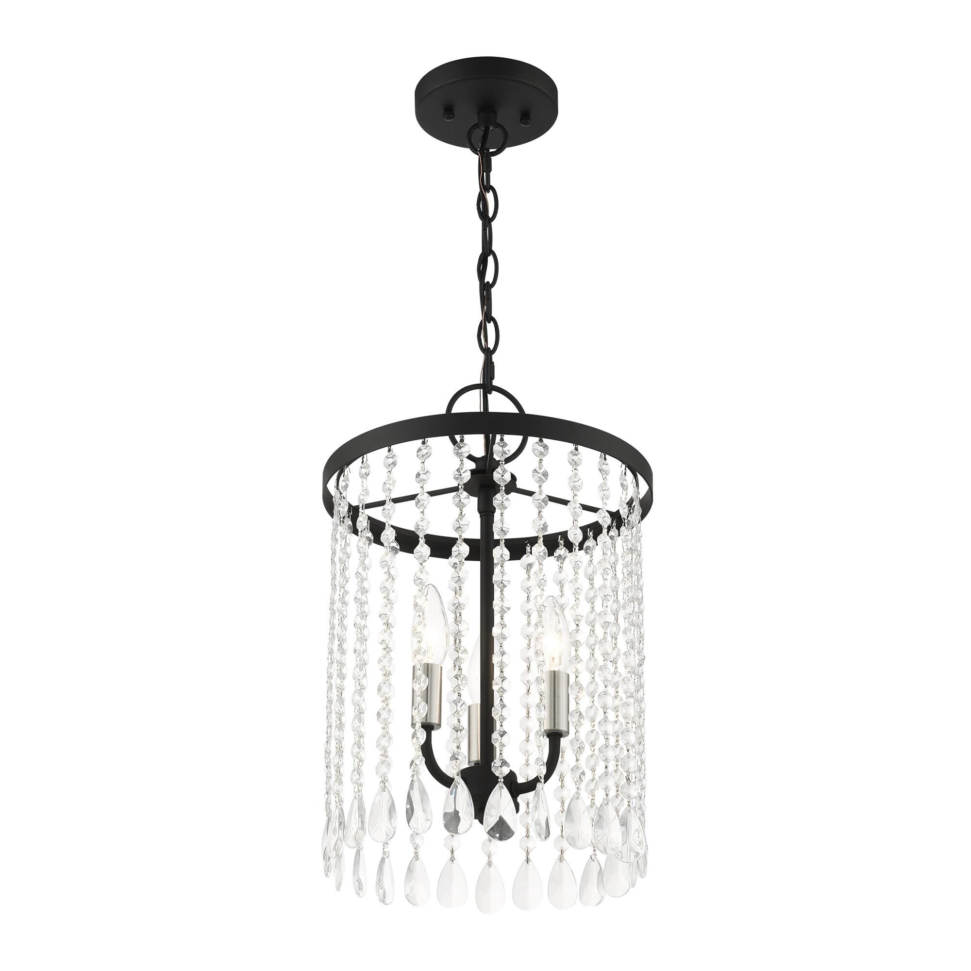 Shown in Black finish and Hand Assembled Crystal Shade glass