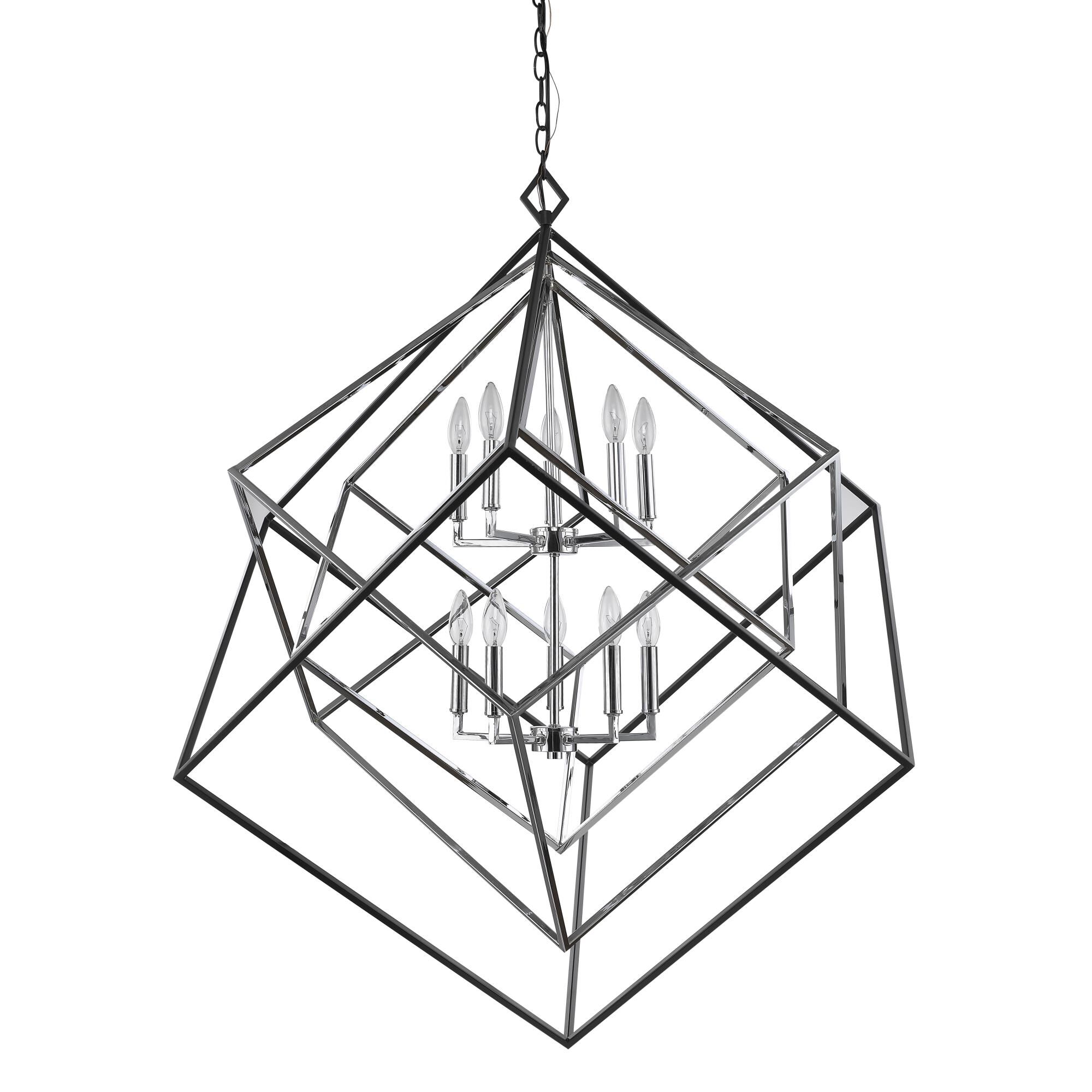 Shown in Chrome + Matte Black finish and --- glass and --- shade