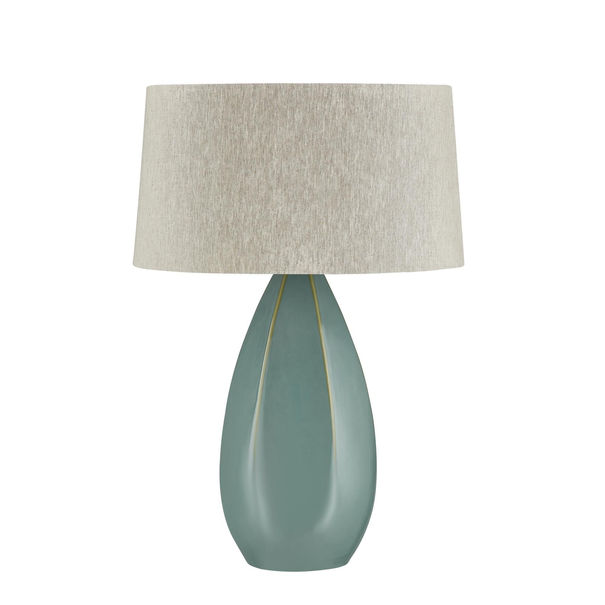 Shown in Aged Brass and Ceramic Celadon Wash finish and Natural Linen shade