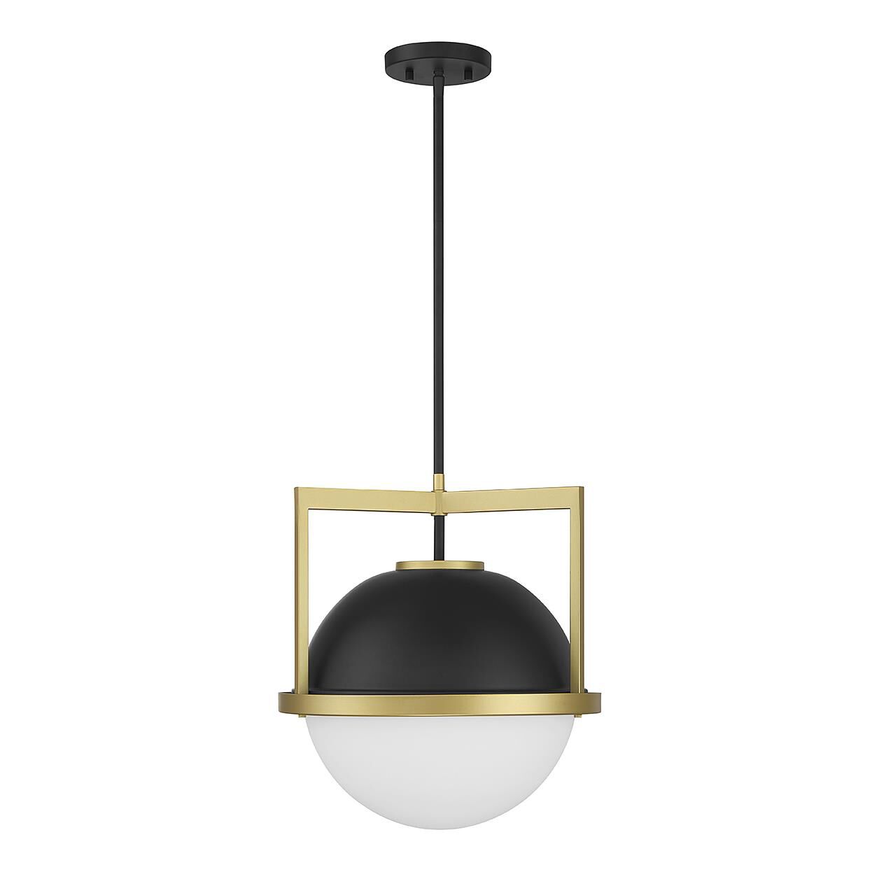 Shown in Matte Black with Warm Brass finish and White Opal glass