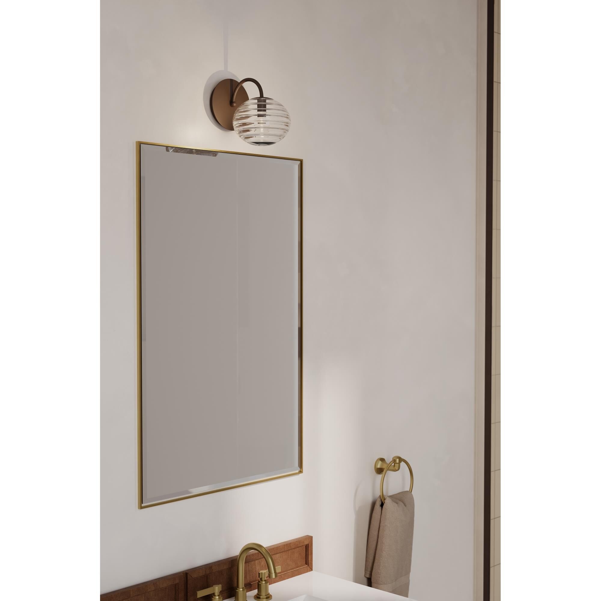 Shown in Dark Bronze finish and Clear Ribbed glass