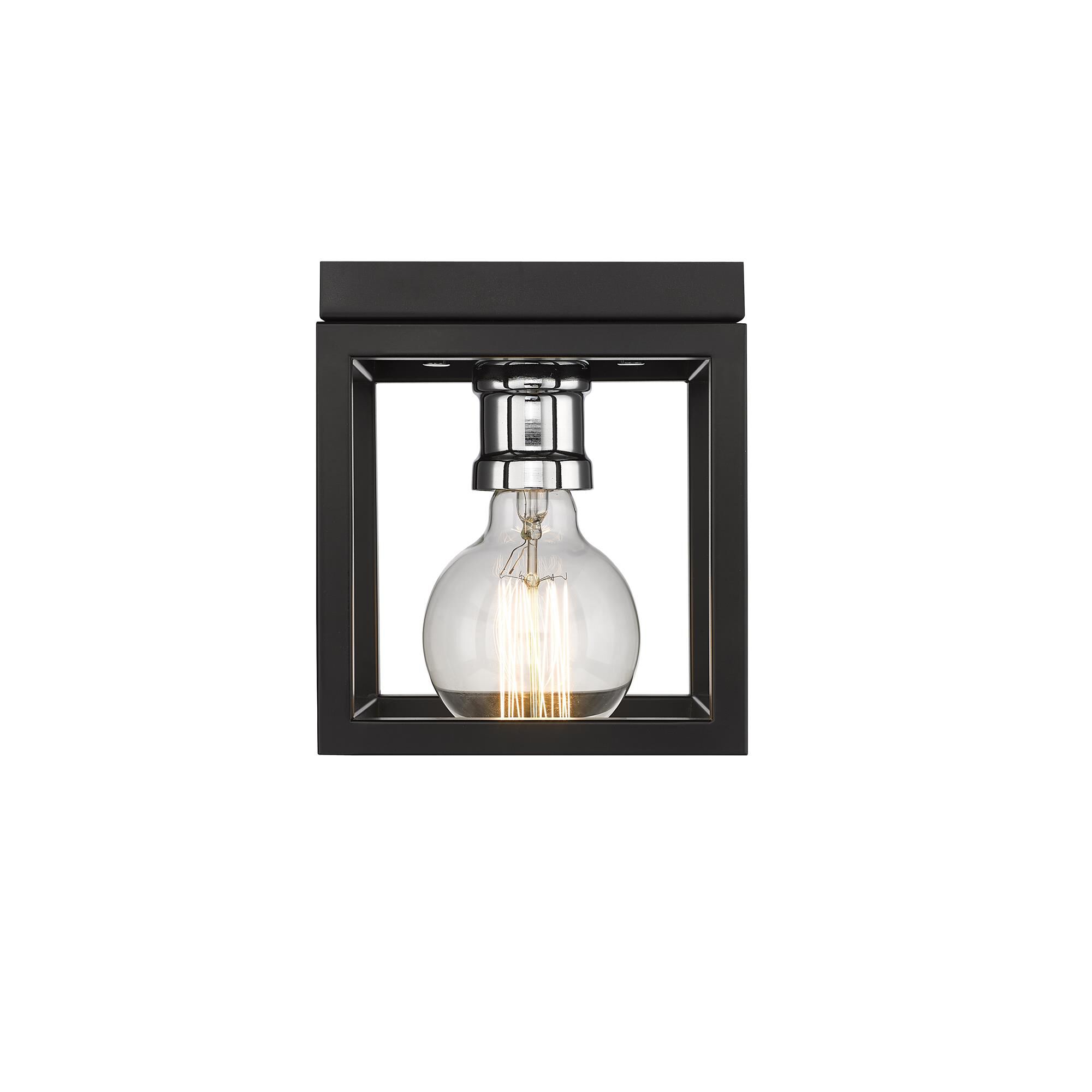 Shown in Matte Black + Chrome finish and --- glass and --- shade