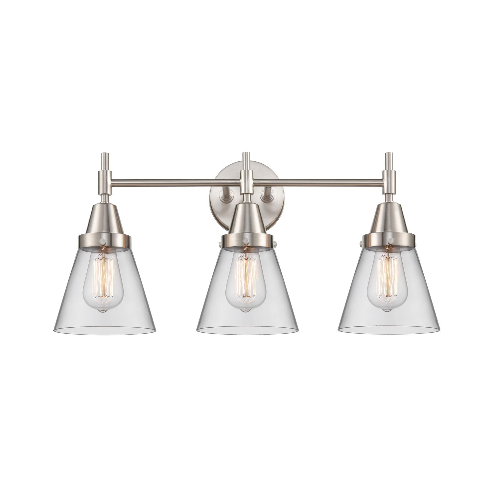 Shown in Satin Nickel finish and Clear Large Cone glass