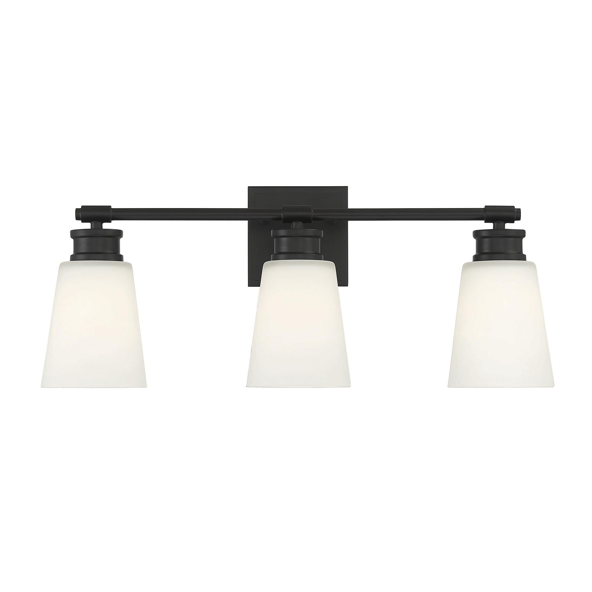 Shown in Matte Black finish and Milk glass