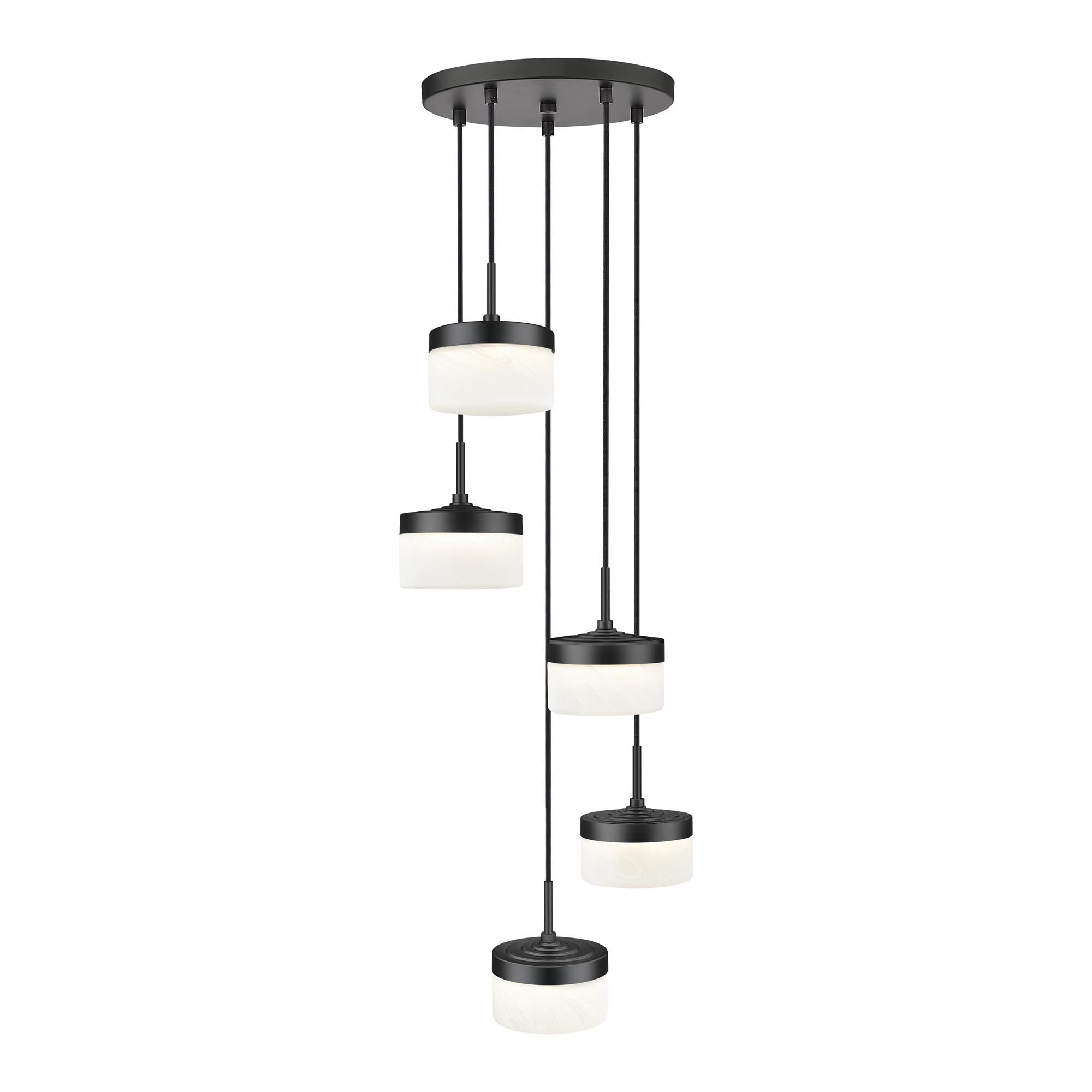 Shown in Matte Black finish and Feathered White glass