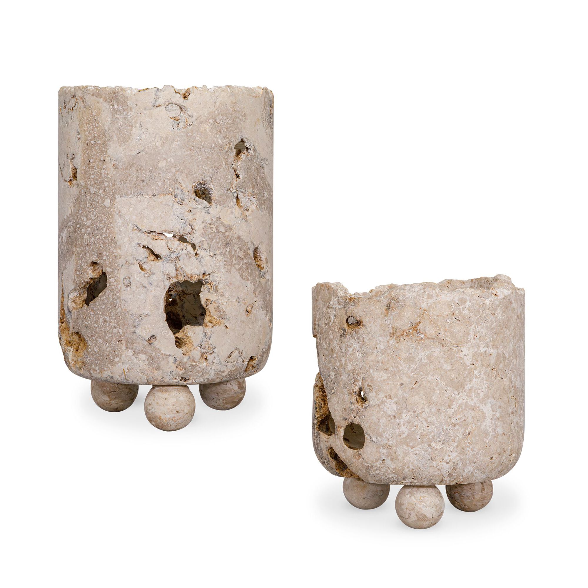 Quarried Stone Candle Holder Set of 2,