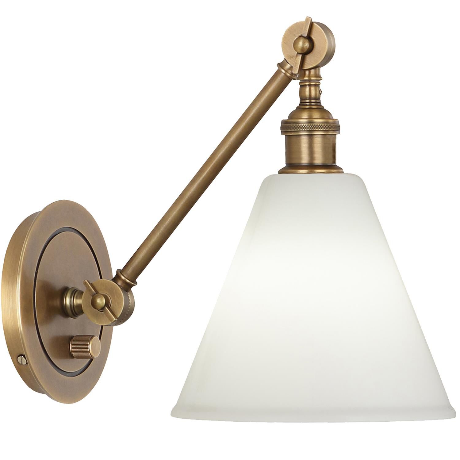 Shown in Warm Brass finish and Cased White Glass shade
