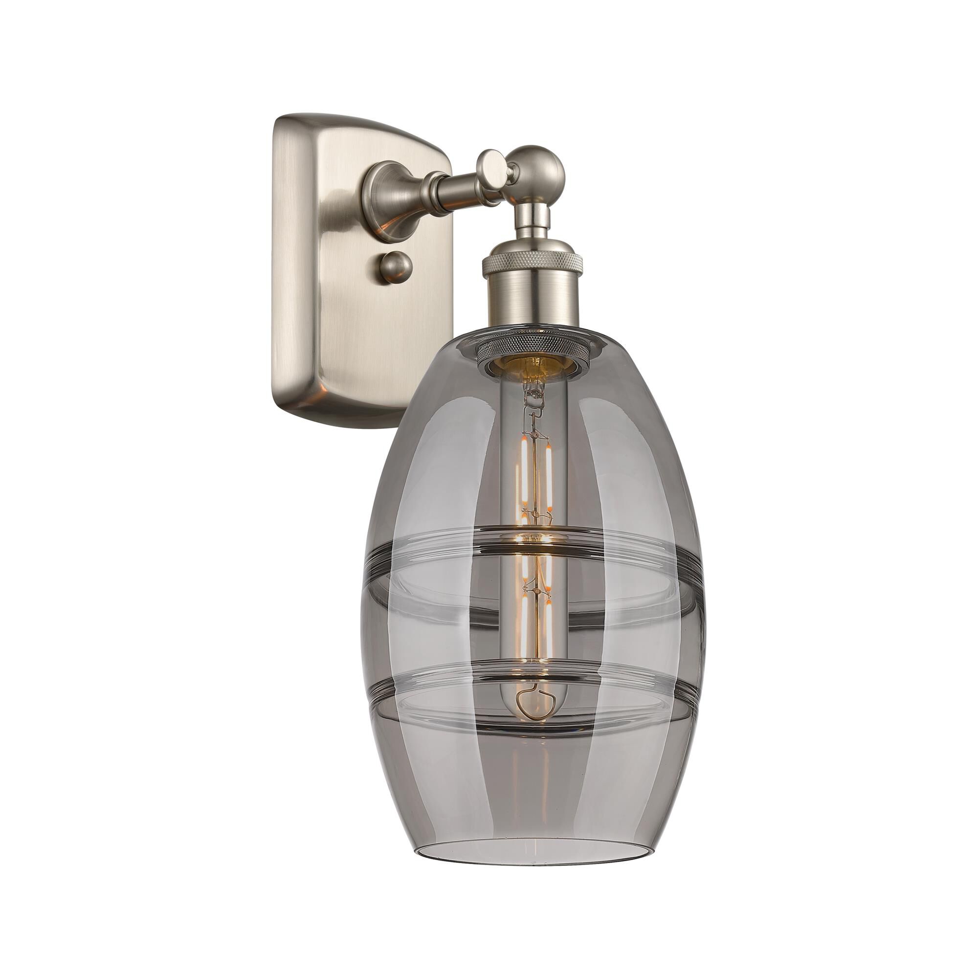 Shown in Brushed Satin Nickel finish and Light Smoke glass