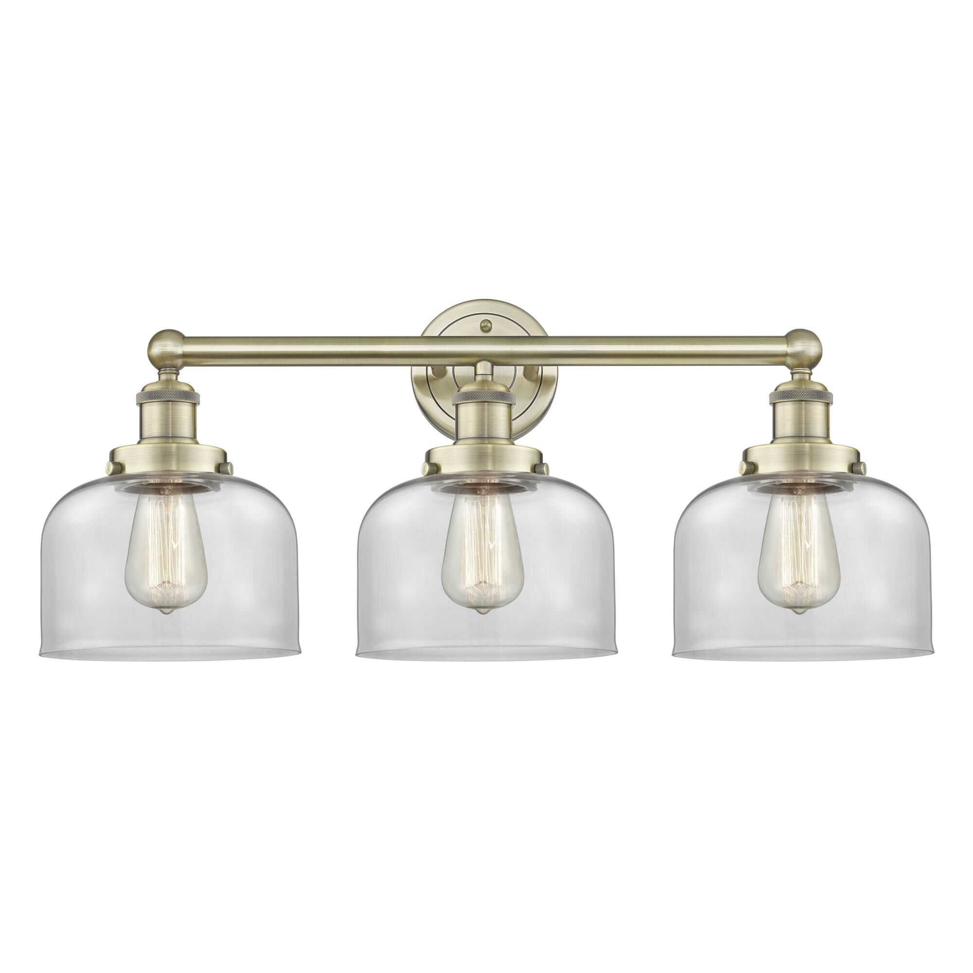 Shown in Antique Brass finish and Clear glass