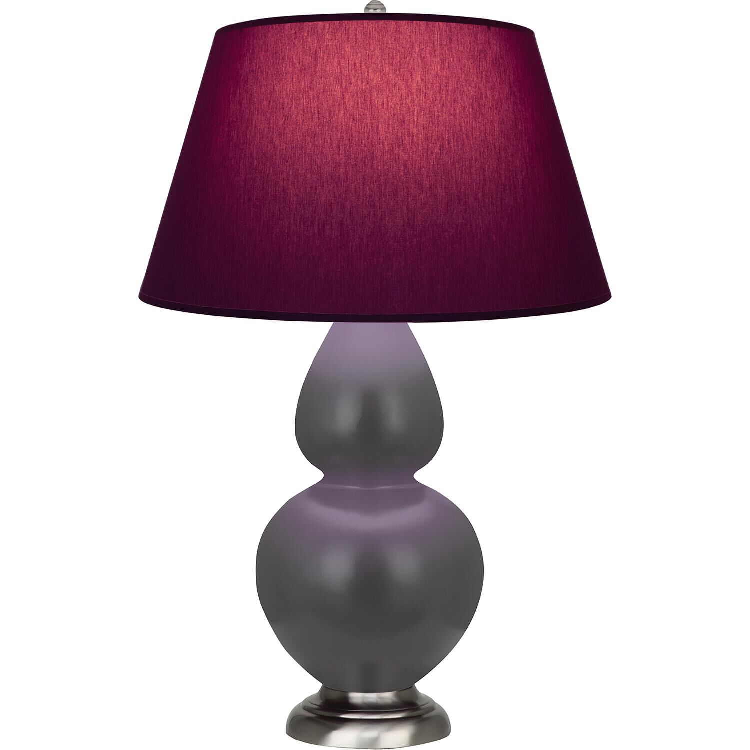Shown in Matte Ash finish and Plum and Lavender shade and Antique Silver accent