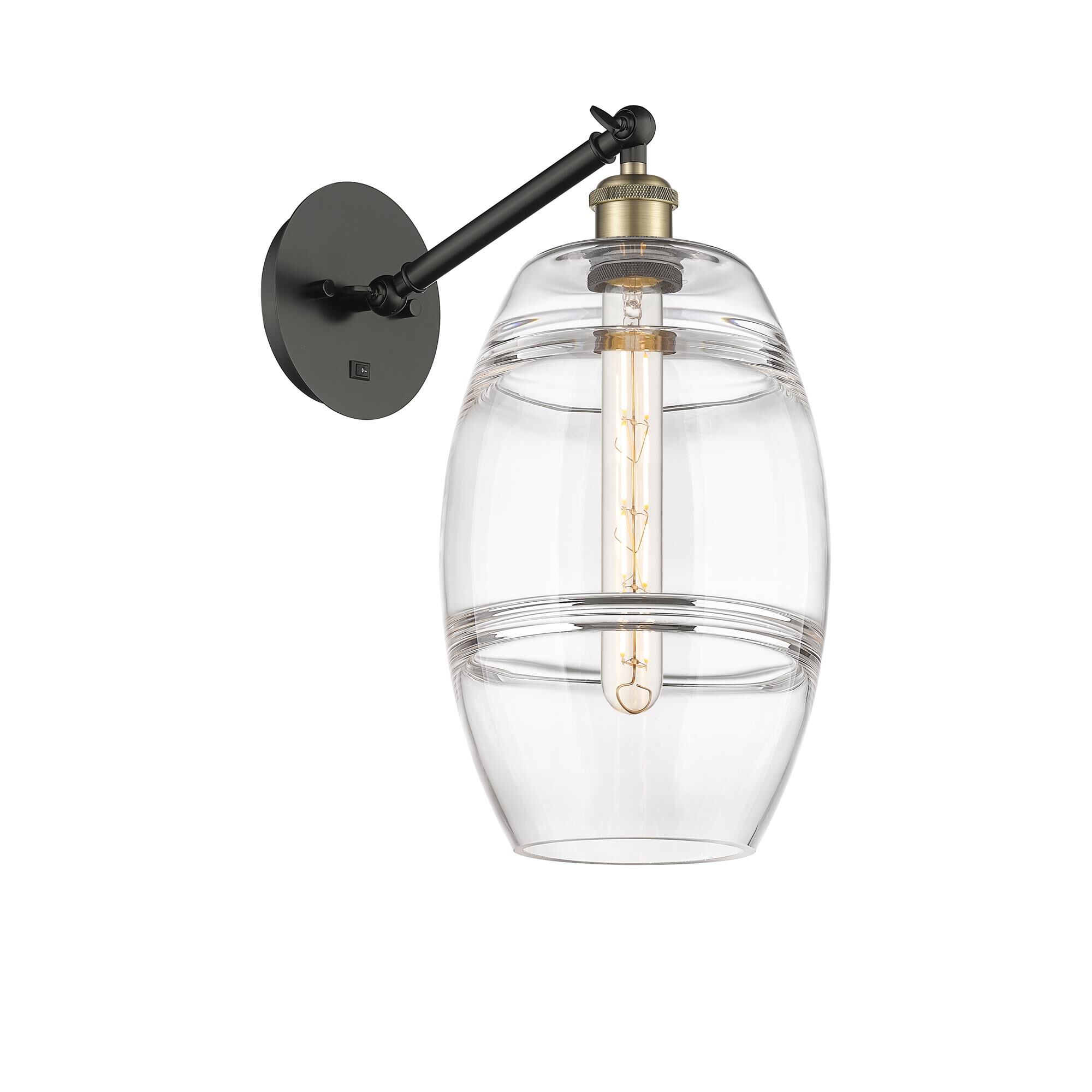 Shown in Black Antique Brass finish and Clear glass