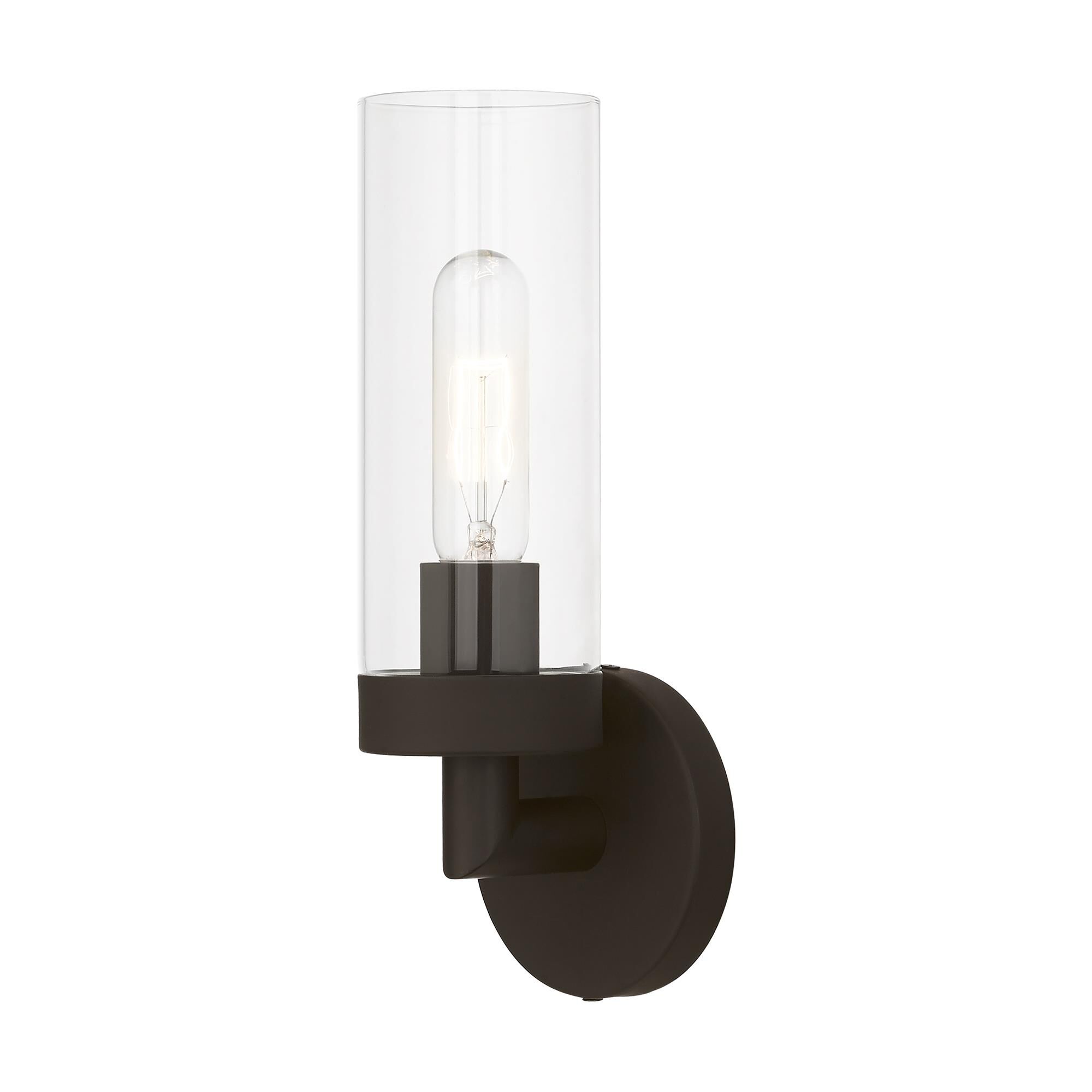 Shown in Bronze finish and Clear glass