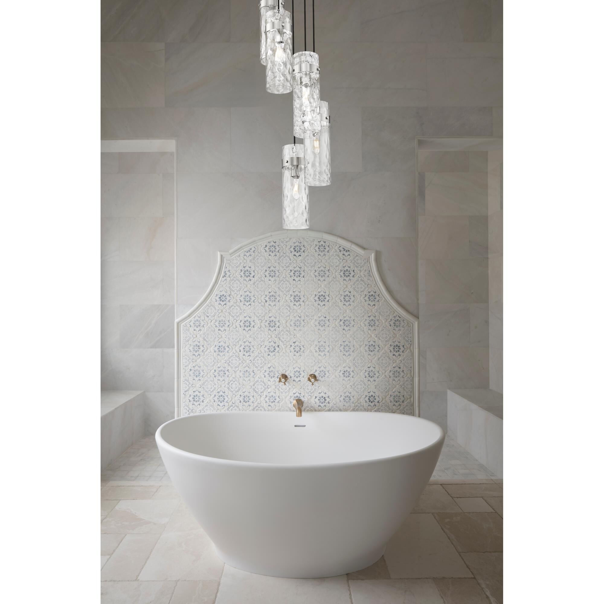 Shown in Brushed Nickel finish and Clear Water glass and Clear Water shade