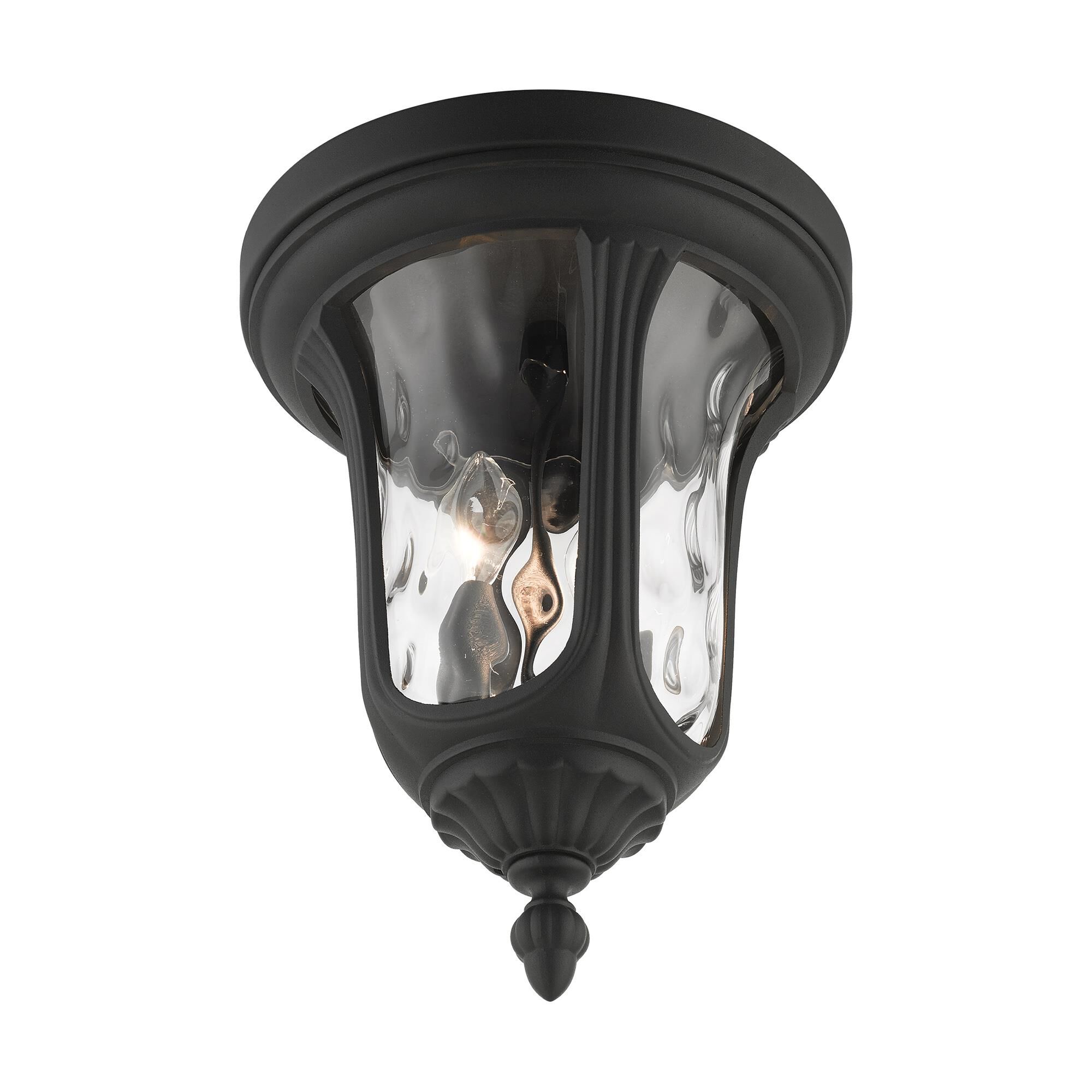 Shown in Textured Black finish and Hand Blown Clear Water glass and Hand Blown Clear Water Glass shade