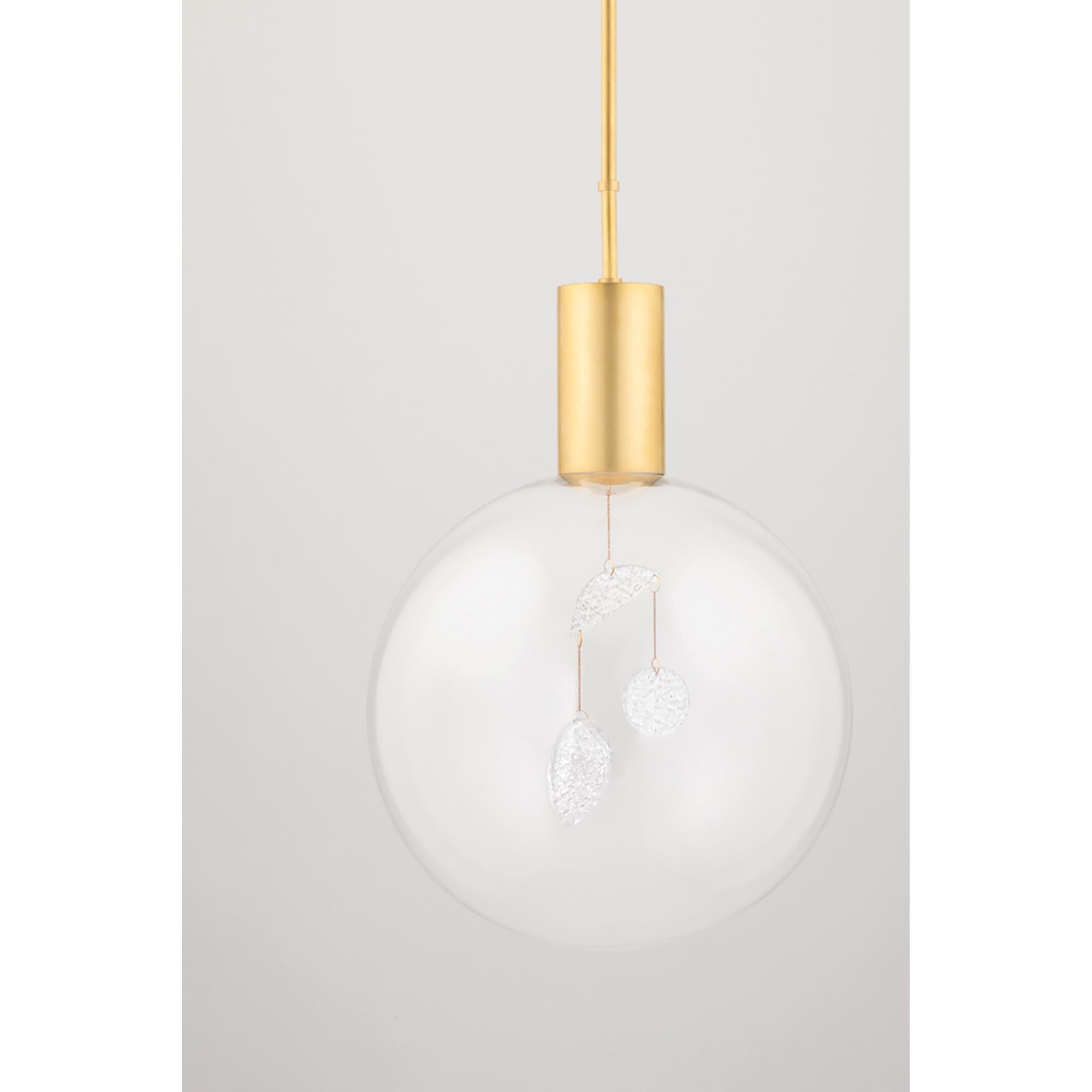 Shown in Aged Brass finish and Clear glass