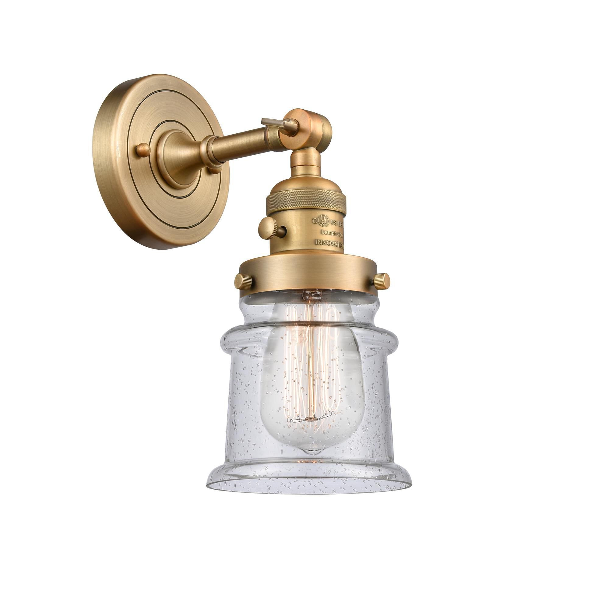 Shown in Brushed Brass finish and Seedy glass