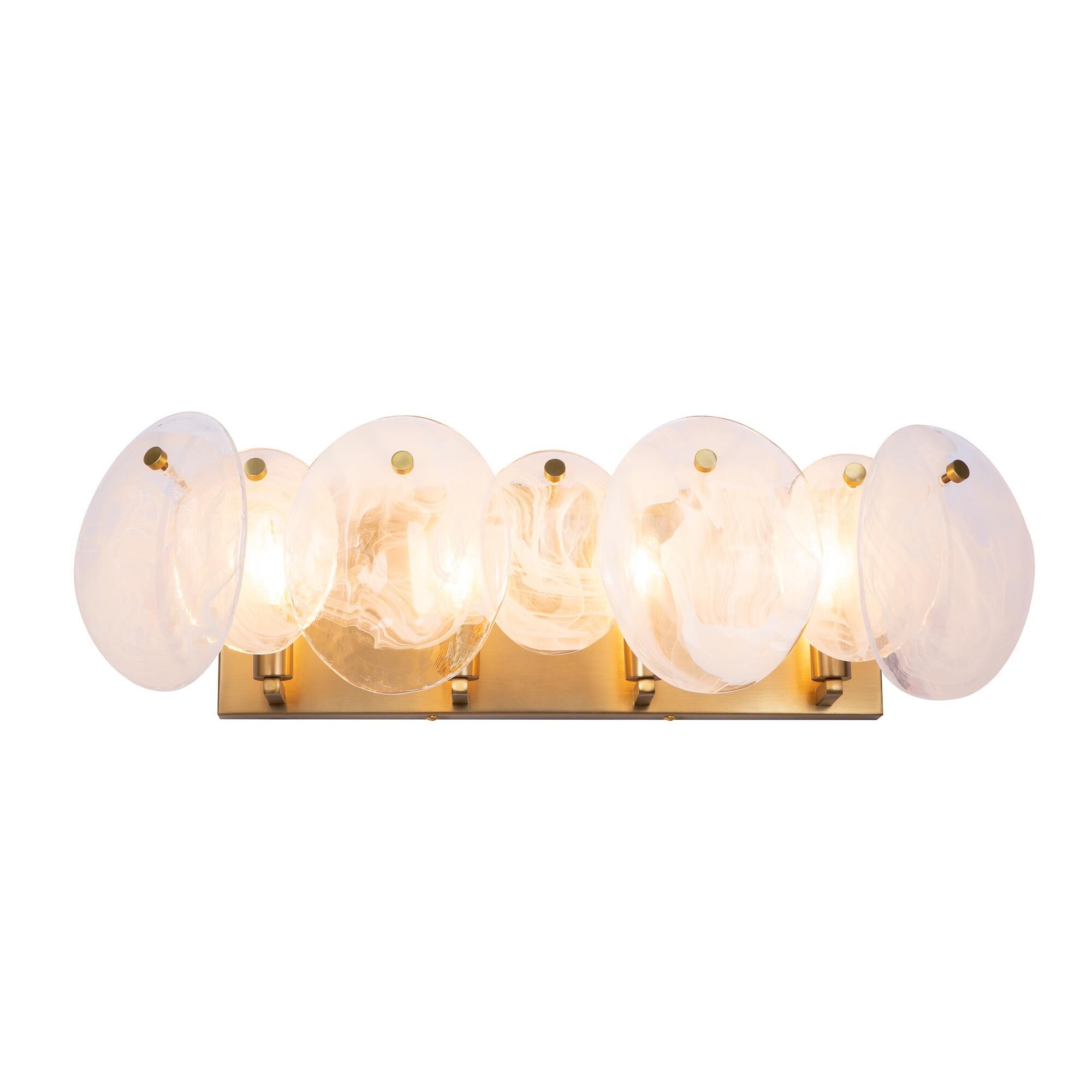 Shown in Brushed Brass finish and Wispy White Murano Style glass