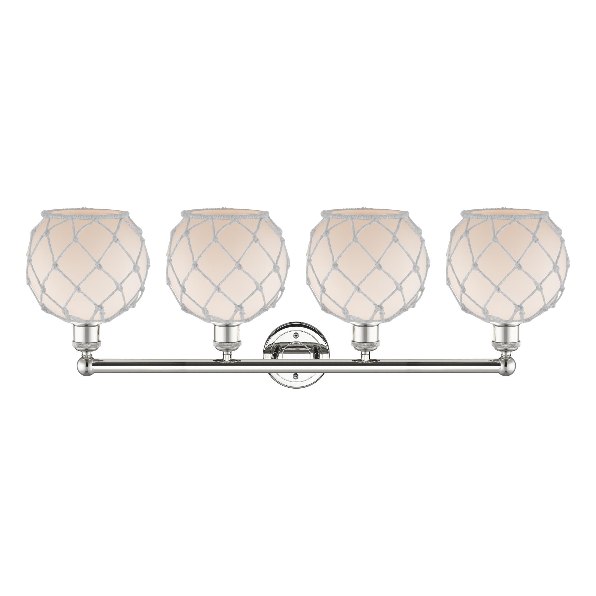 Shown in Polished Nickel finish and White with White Rope glass