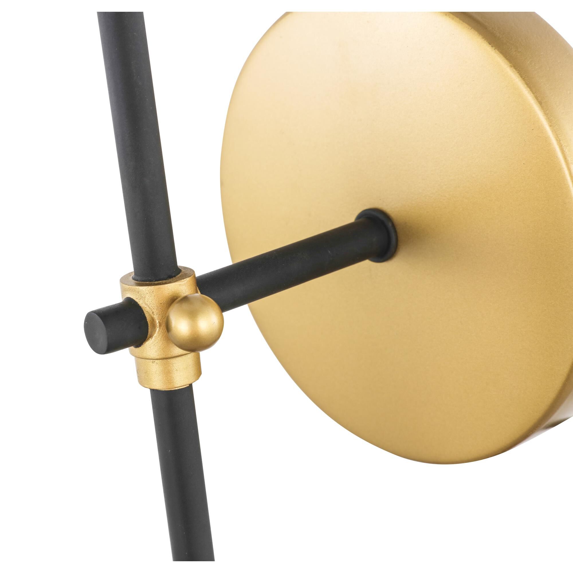 Shown in Brass And Black finish and White Fabric shade