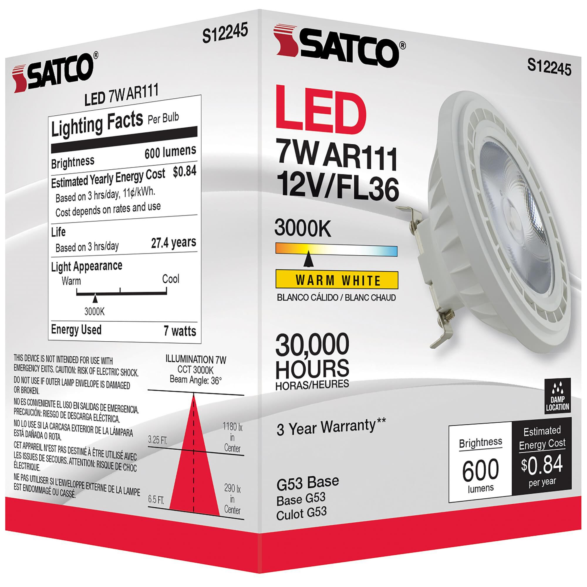 7 Watt 3000K AR111 LED Light Bulb by Satco