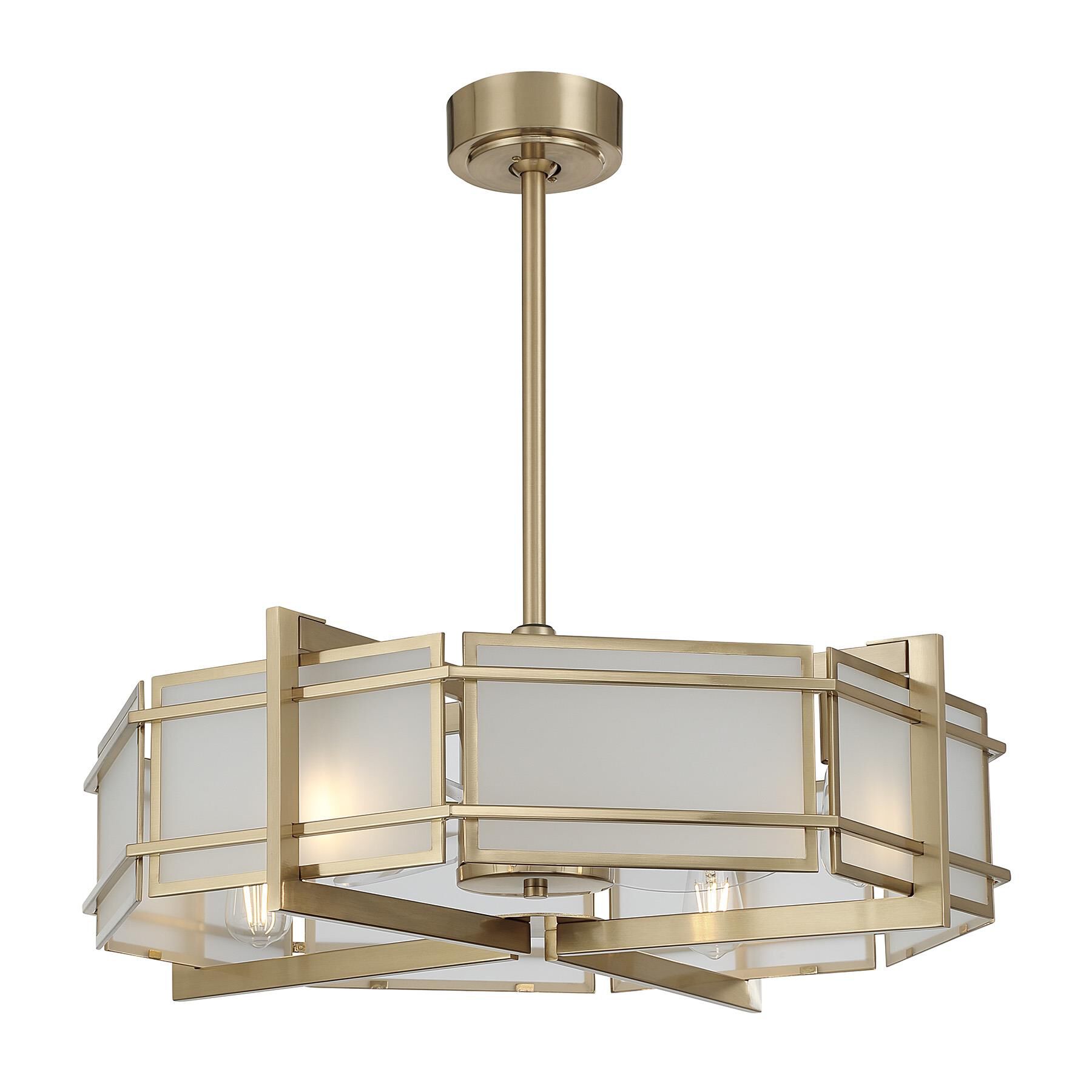 Shown in Noble Brass finish and Frosted Panels glass