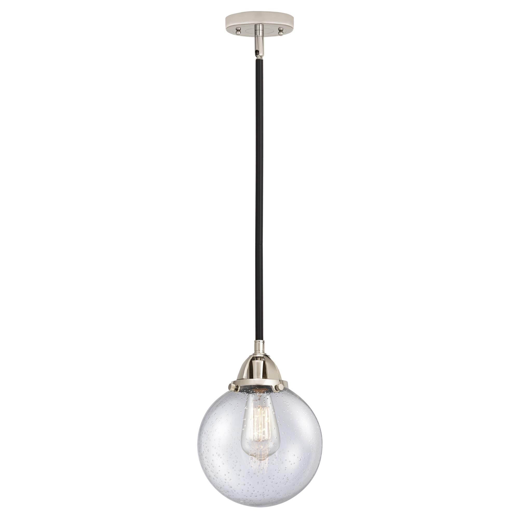 Shown in Black Polished Nickel finish and Seedy Globe glass and No Shade shade