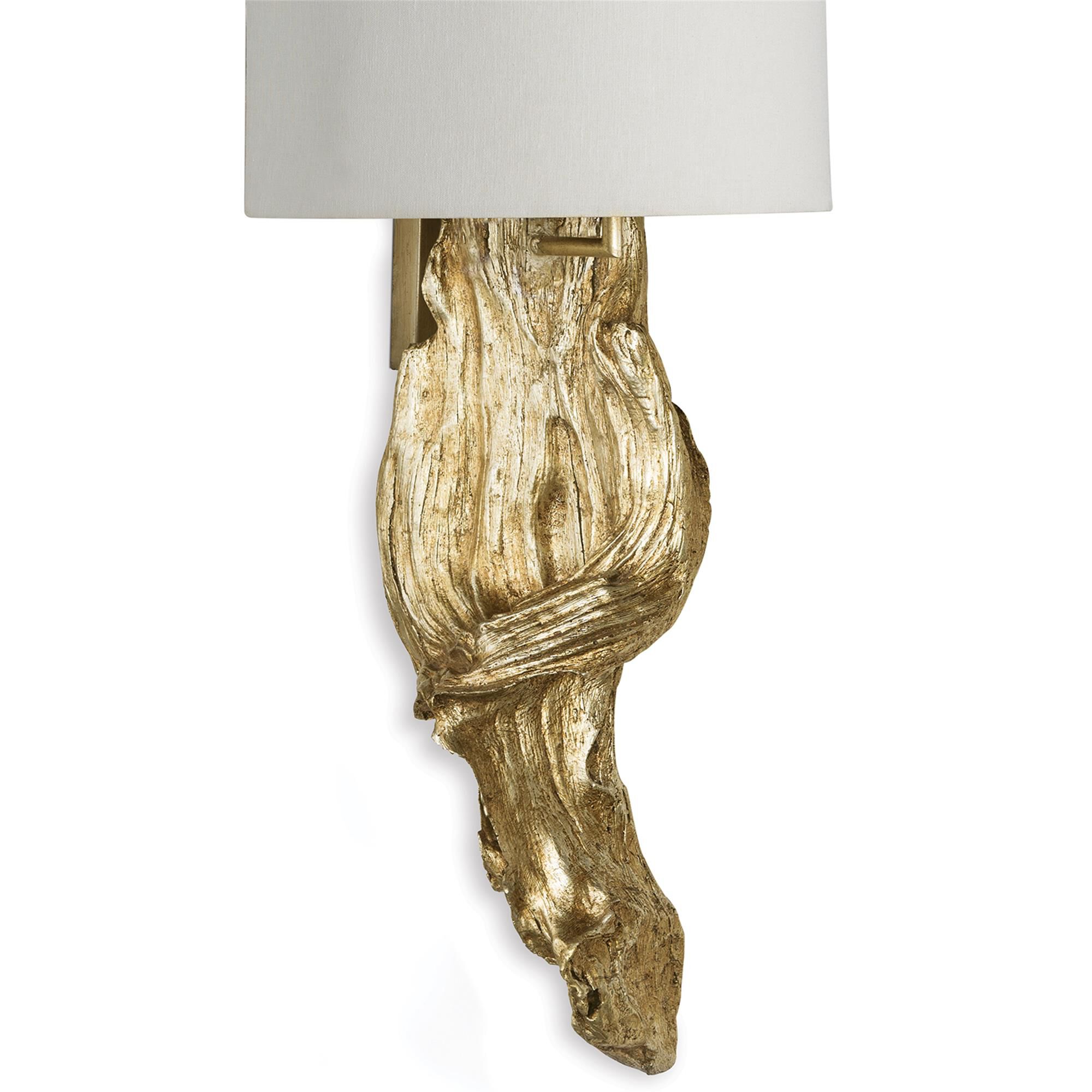 Shown in Antique Gold Leaf finish and Linen shade