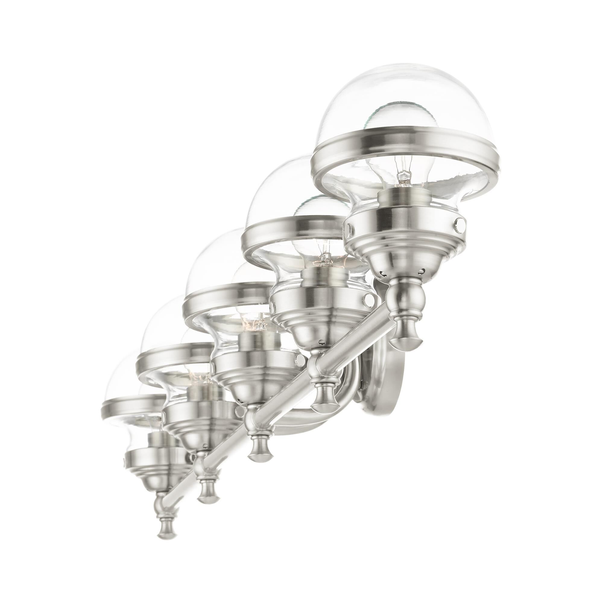 Shown in Brushed Nickel finish and Hand Blown Clear glass and Hand Blown Clear Glass shade